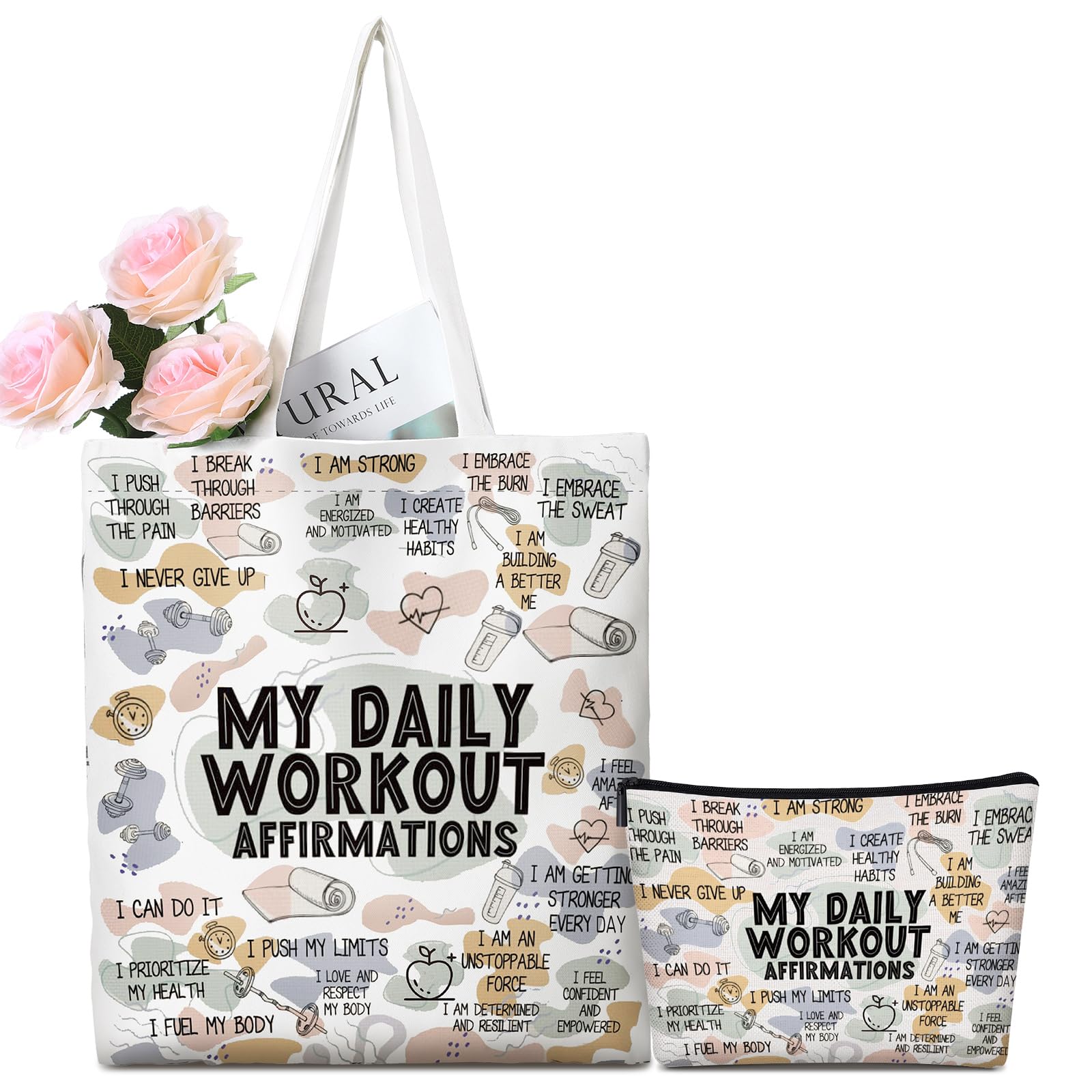 2-Pack Inspirational Makeup & Tote Bags for Women - Motivational Affirmation Gym Bags, Perfect Gift for Singers, Moms & Fitness Enthusiasts - Great for Workouts, Travel & Daily Encouragement