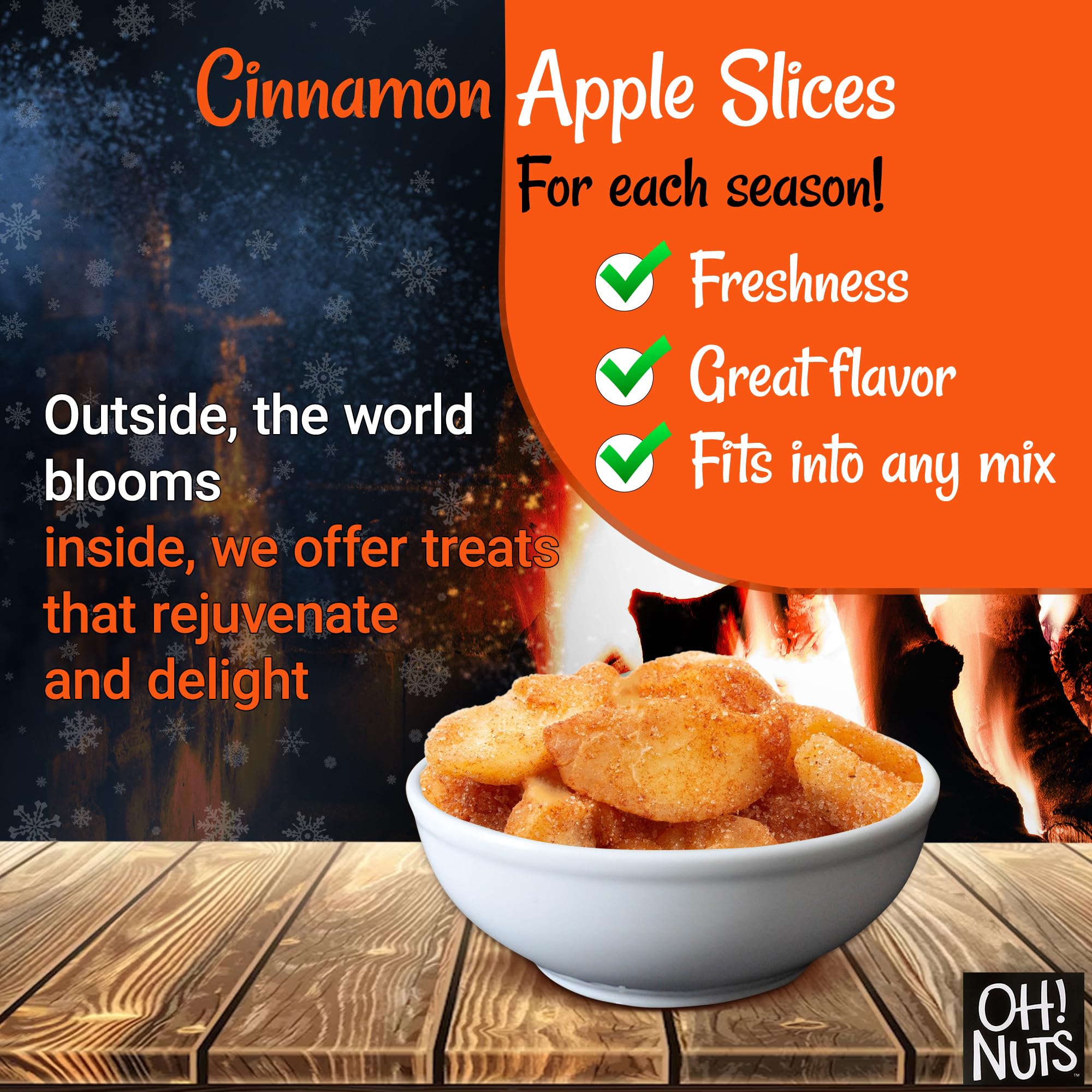 Oh! Nuts Dried Cinnamon Apple Slices - 1 lb Bag | Sweetened Dehydrated Fruit Snacks | Freshness Sealed in New York | Perfect for Baking, Trail Mix & Healthy Snacking