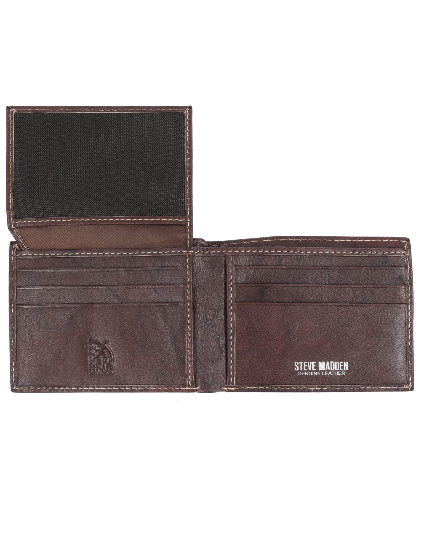 Steve Madden Men's Slim Leather Wallet with Extra Capacity & Flip Pockets - RFID Blocking Bifold Wallet for Credit Cards & Cash - Perfect for Business, Travel & Everyday Use
