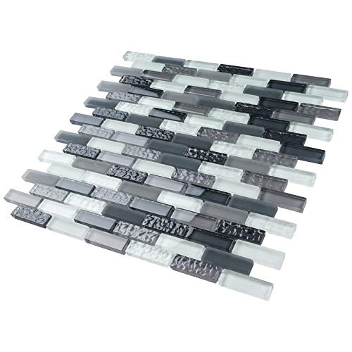 Mini Brick Mix Grey Glass Mosaic Wall Tile - 10 Sheets/Case - Waterproof Peel & Stick Backsplash for Bathroom, Kitchen, Shower, Pool - DIY Home Decor & Commercial Renovation