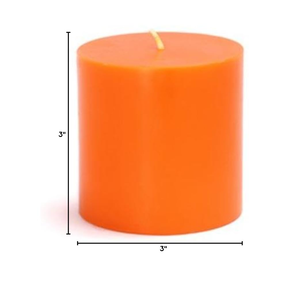 Zest Candle CPZ-075-12 3x3 Inch Orange Pillar Candles - 12 Pack Bulk Case for Home Decor, Weddings & Relaxation