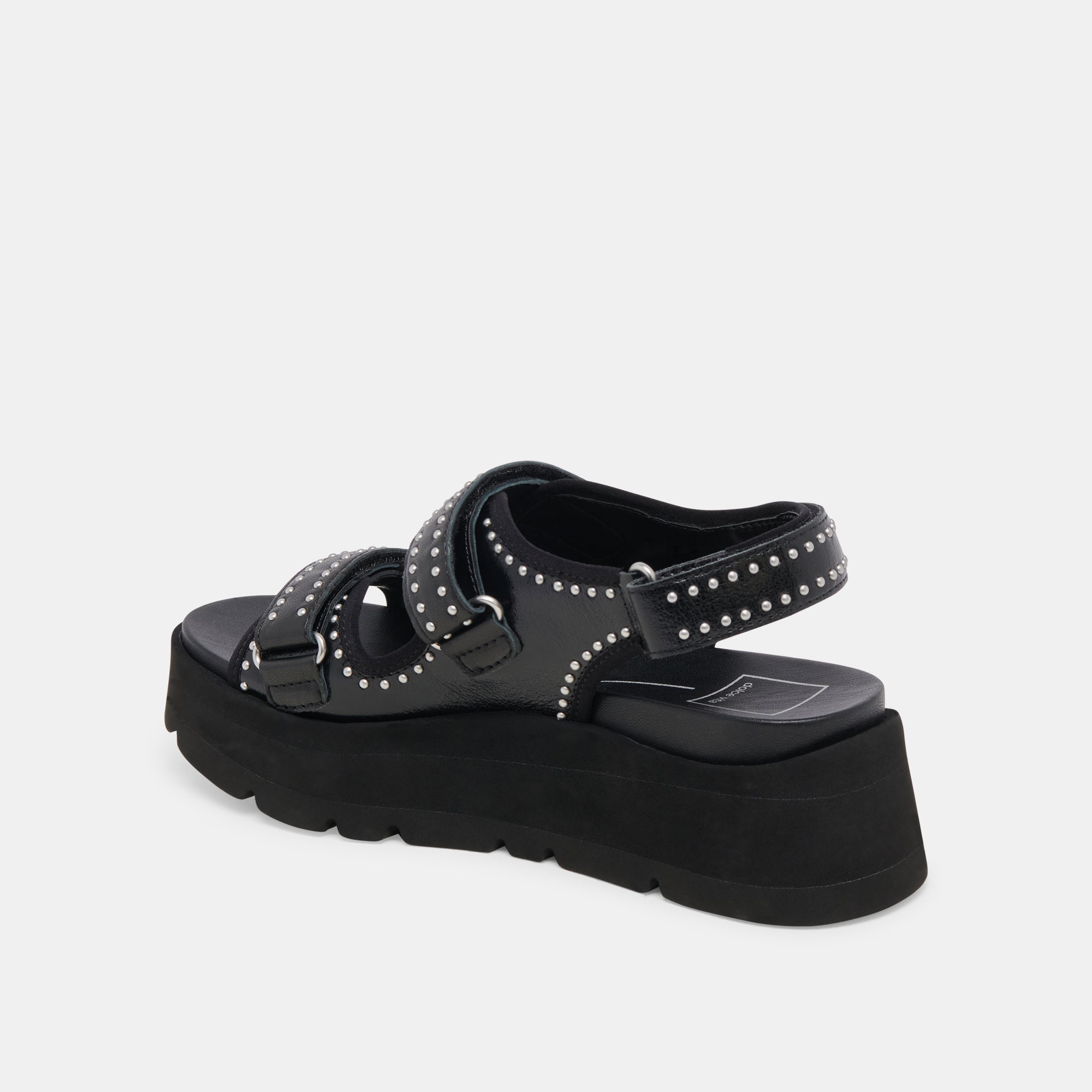 Dubai Stud Sandals for Women - Midnight Crinkle Patent Leather Strappy Heels - Perfect for Parties, Weddings & Night Out