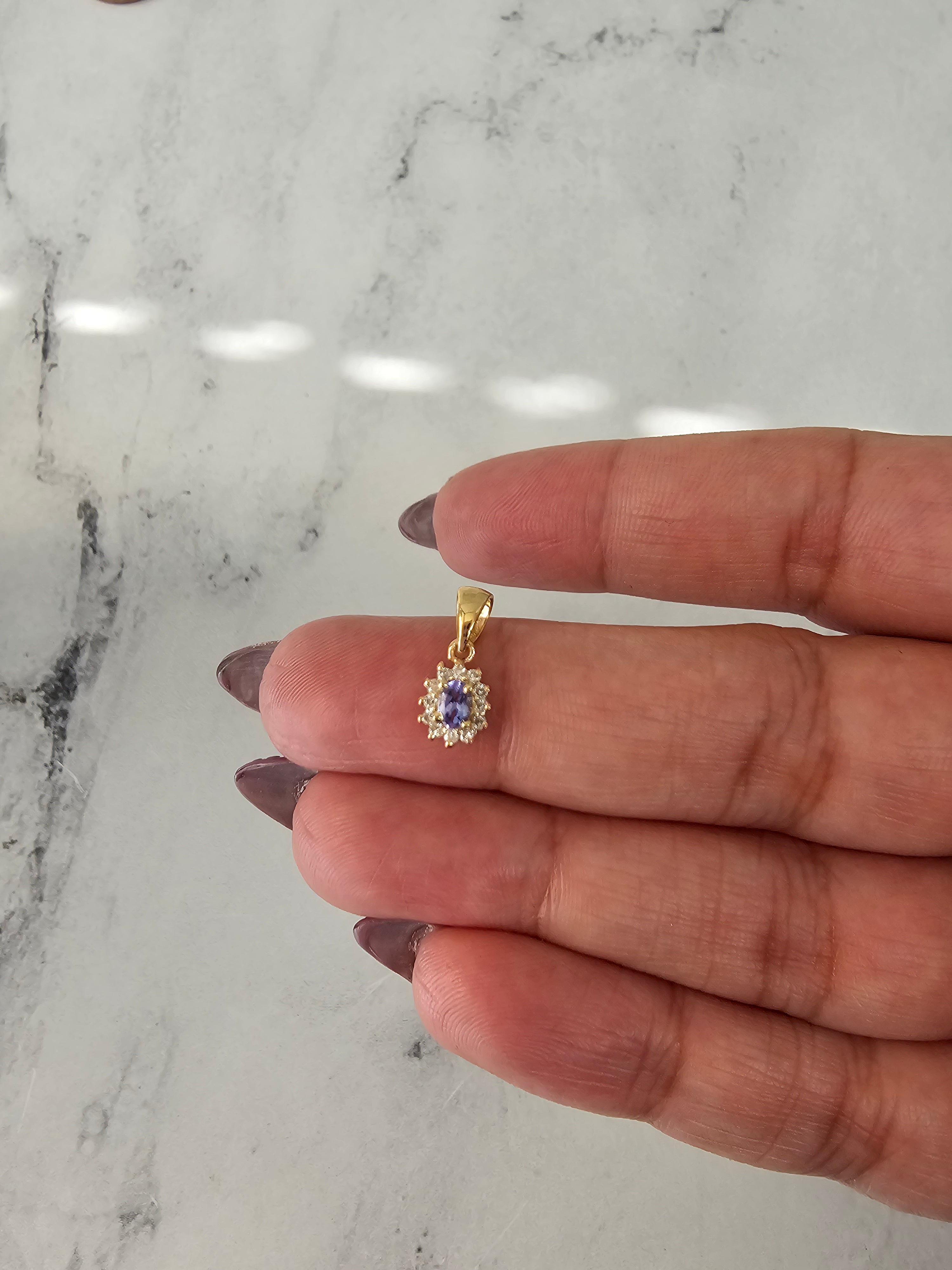 Exquisite 14k Yellow Gold Tanzanite Diamond Halo Necklace | Elegant Jewelry for Women | Perfect for Weddings, Anniversaries & Special Occasions