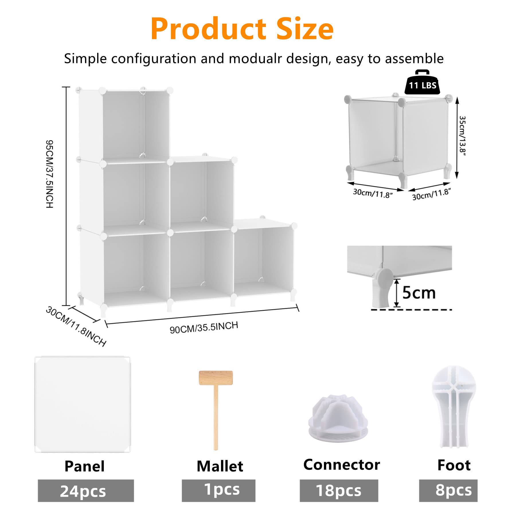 AWTATOS 6-Cube Storage Organizer - Stackable Plastic Shelving Unit for Clothes, Toys & Books | DIY Closet Organizer for Bedroom, Living Room & Office | White Cube Shelf for Home Organization