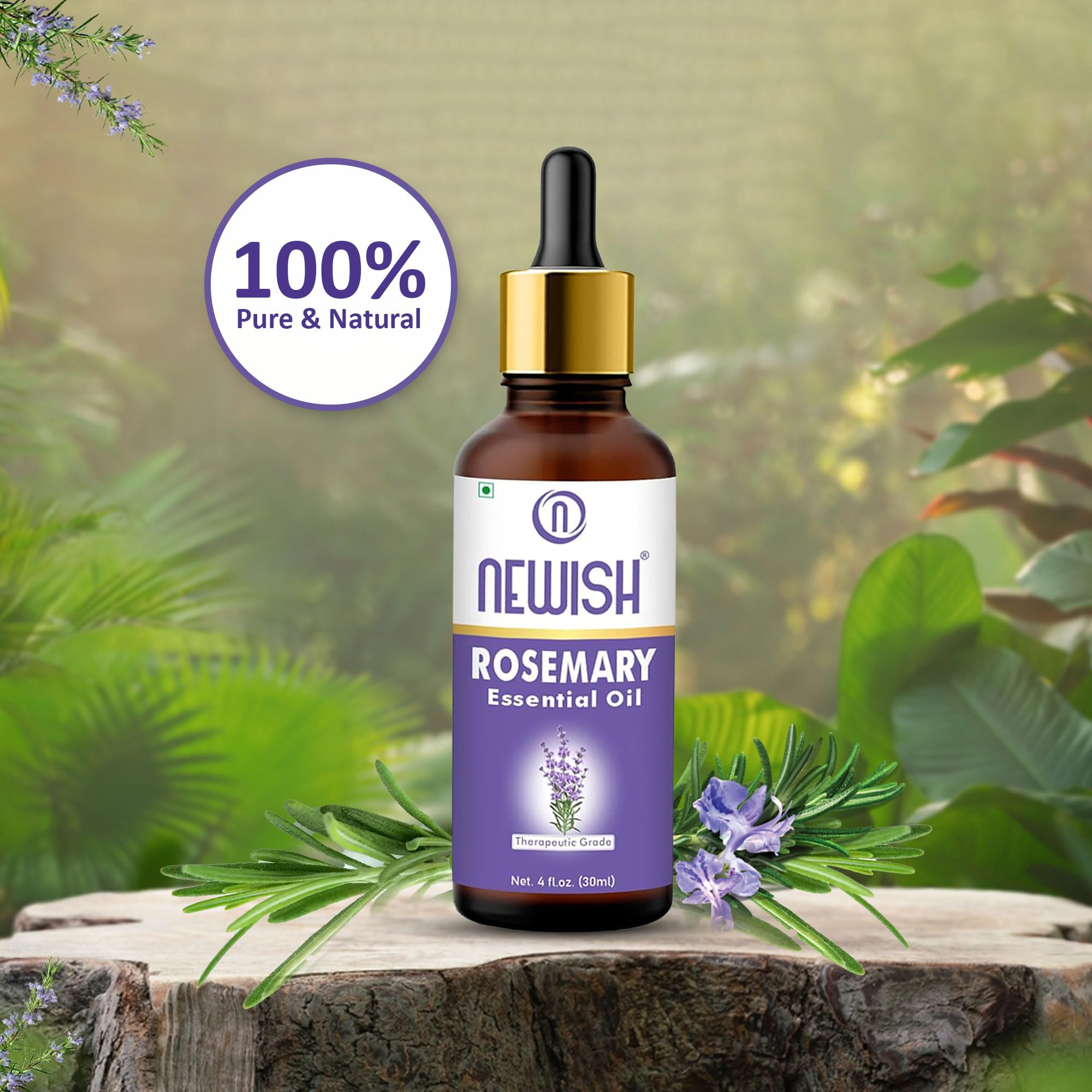 100% Pure Rosemary Essential Oil for Hair Growth & Stress Relief - Undiluted Natural Oil for Hair Fall Control, Skin Care & Nourishment - 30ml Bottle for Aromatherapy, Massage & DIY Beauty Products