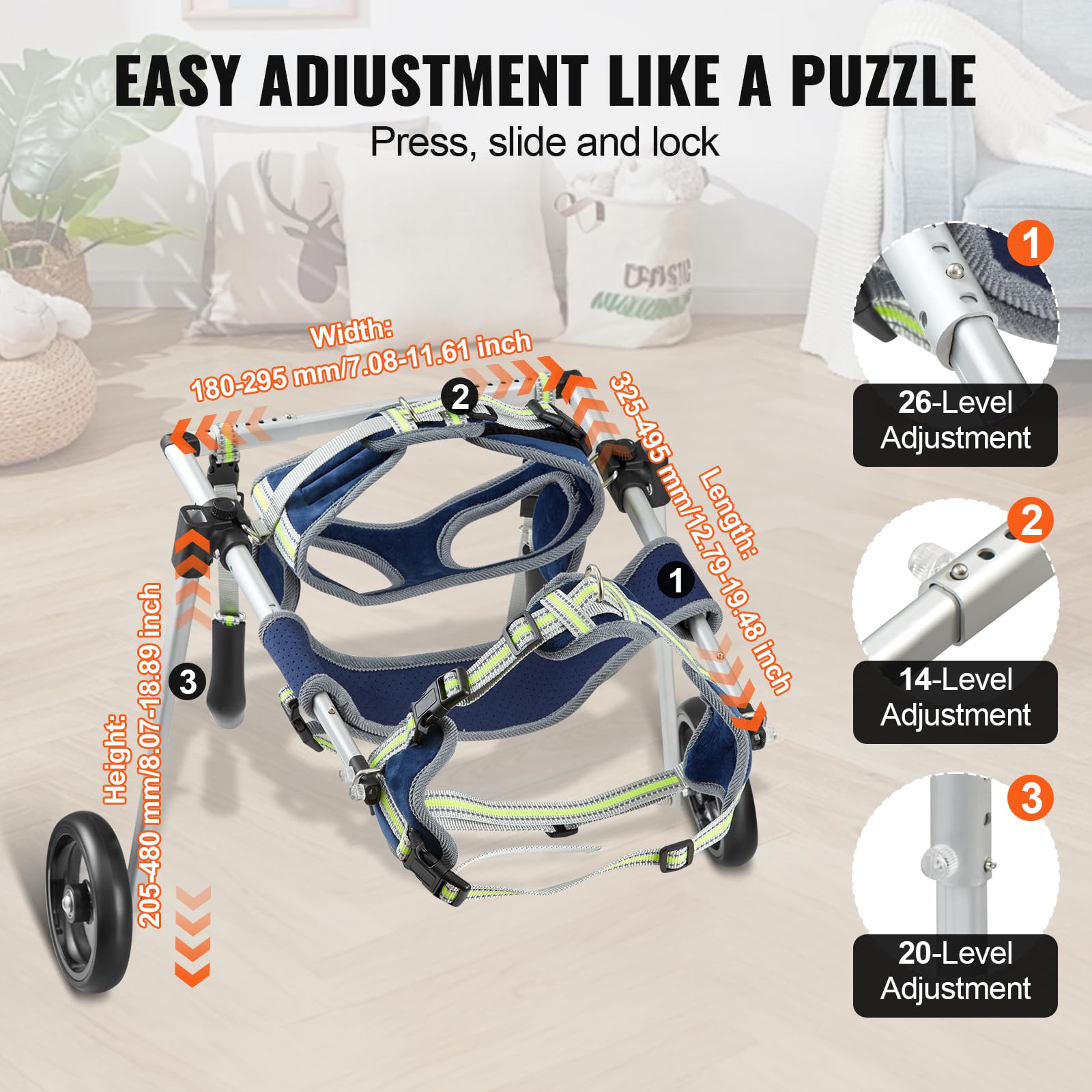 VEVOR Small Dog Wheelchair for Back Legs - Adjustable & Lightweight Pet Mobility Cart with 2 Wheels for Injured, Disabled, or Paralyzed Dogs - Perfect for Hind Limb Weakness Recovery & Daily Mobility Assistance
