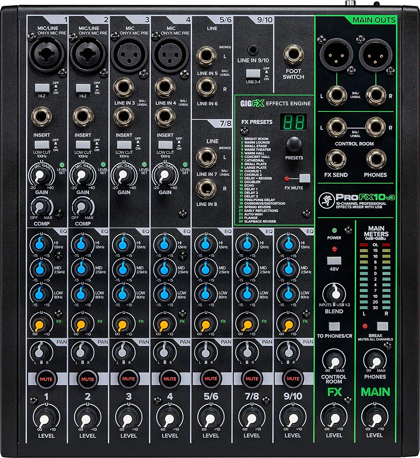 Mackie ProFX10v3 10-Channel Professional Audio Mixer with USB, Built-In Effects, TH02 Headphones, EMB XLR Cables & Gravity Magnet Phone Holder - Perfect for Live Performances, Podcasting & Home Studio Recording