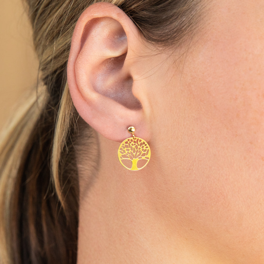 9ct Gold Filled Tree of Life Cut Out Stud Earrings for Women - Minimalist Boho Jewelry - Perfect for Everyday Wear, Gift Giving & Special Occasions