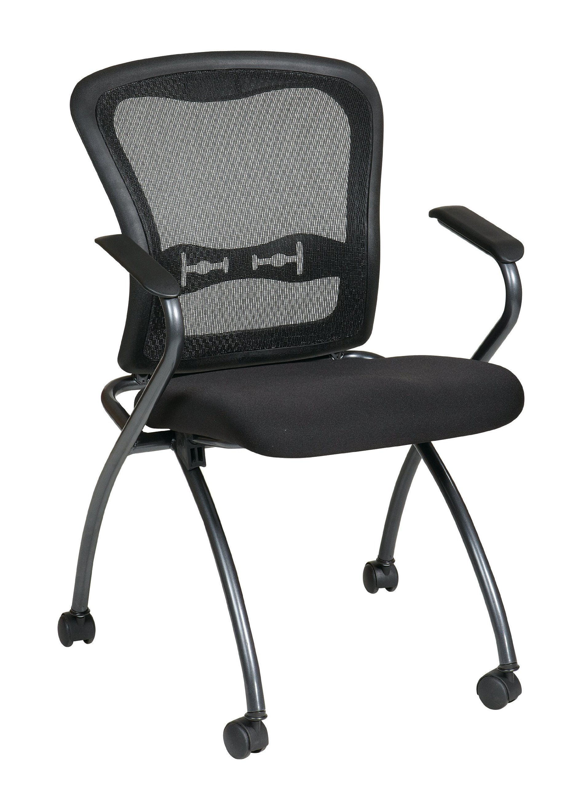 Office Star Deluxe ProGrid Breathable Mesh Back Folding Chairs 2-Pack with Armrests & Titanium Frame - Ergonomic Support for Office, Conference Rooms, and Home Use - Coal FreeFlex Design