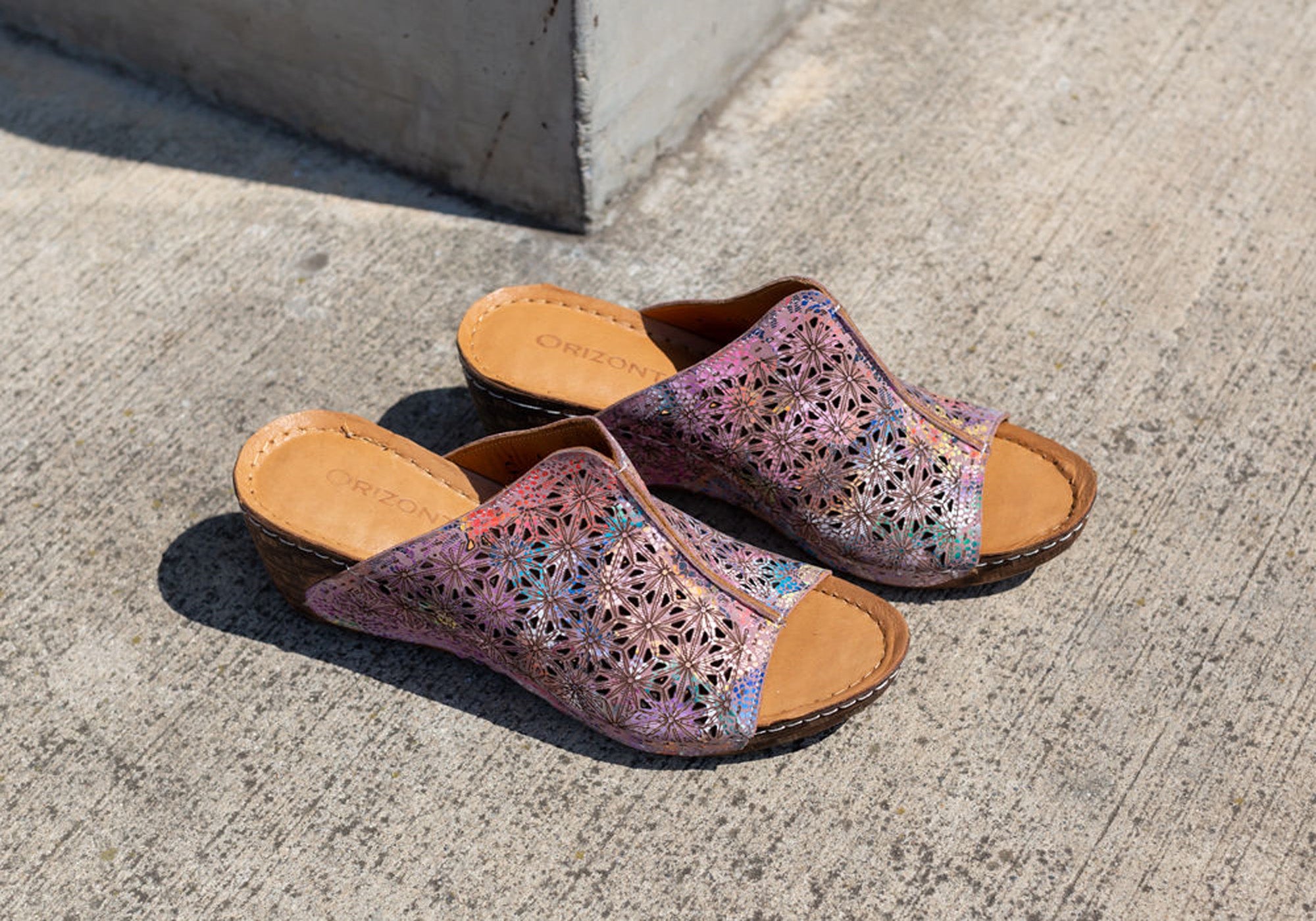 Orizonte Deb Women's European Leather Comfortable Wedge Slide Sandals - Stylish & Supportive for Summer, Beach, and Casual Outings