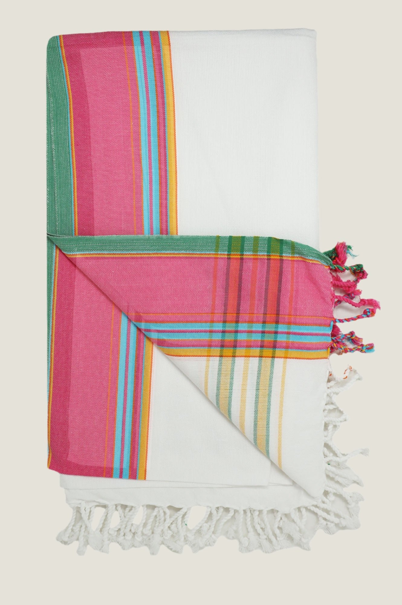 Classic Kikoy Cotton Beach Wrap - White & Pink Striped Design for Women | Perfect for Beach, Pool, Travel & Yoga Cover-Up