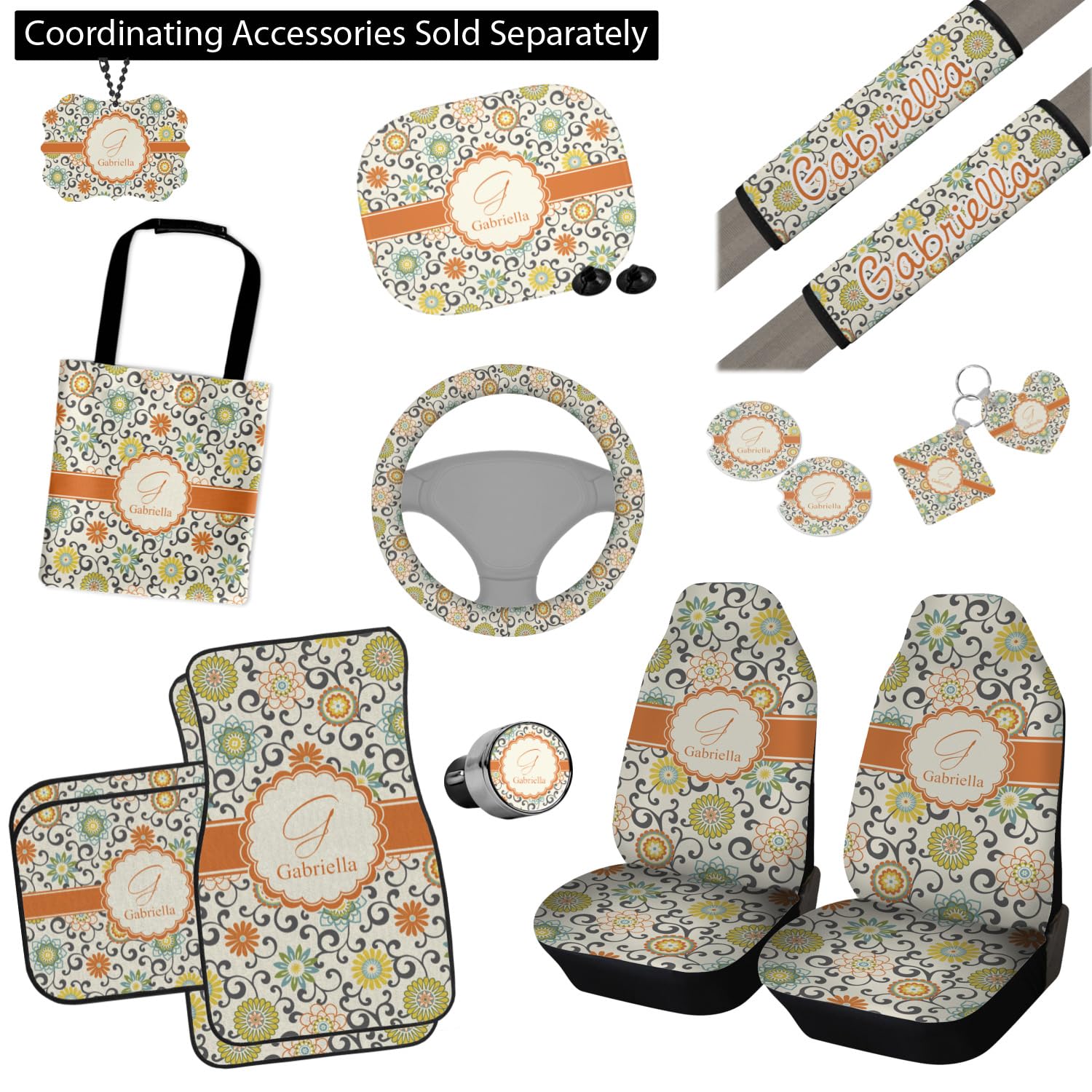 Custom Swirl & Floral Design Car Floor Mats Set - 2 Front & 2 Rear Mats for Cars, SUVs & Trucks | Waterproof & Non-Slip Protection | Perfect for Daily Commute, Road Trips & Family Travel