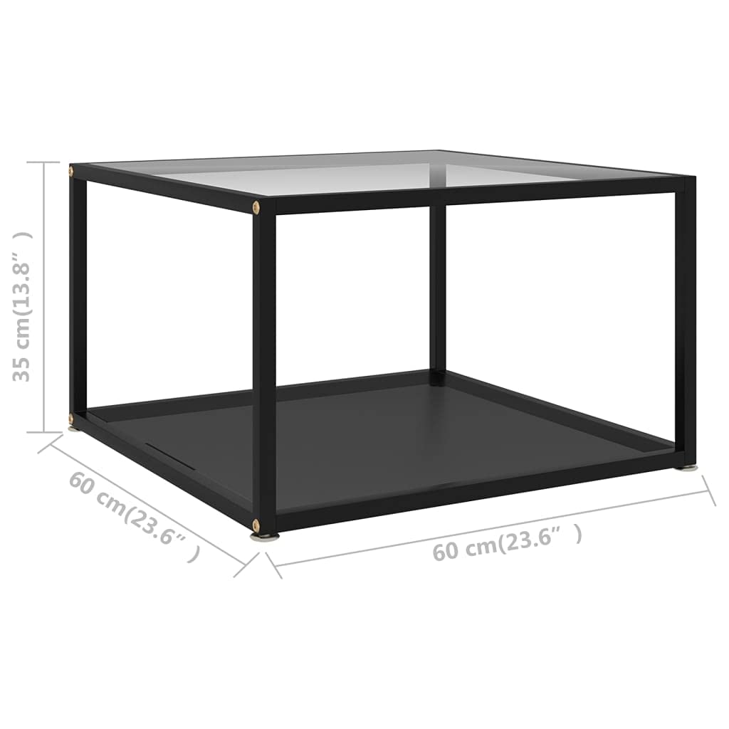 CHARMMA 322891 Modern Square Coffee Table - 60x60x35cm Tempered Glass Top with Black Metal Frame - Transparent & Sleek Design for Living Room, Office, or Lounge Decor