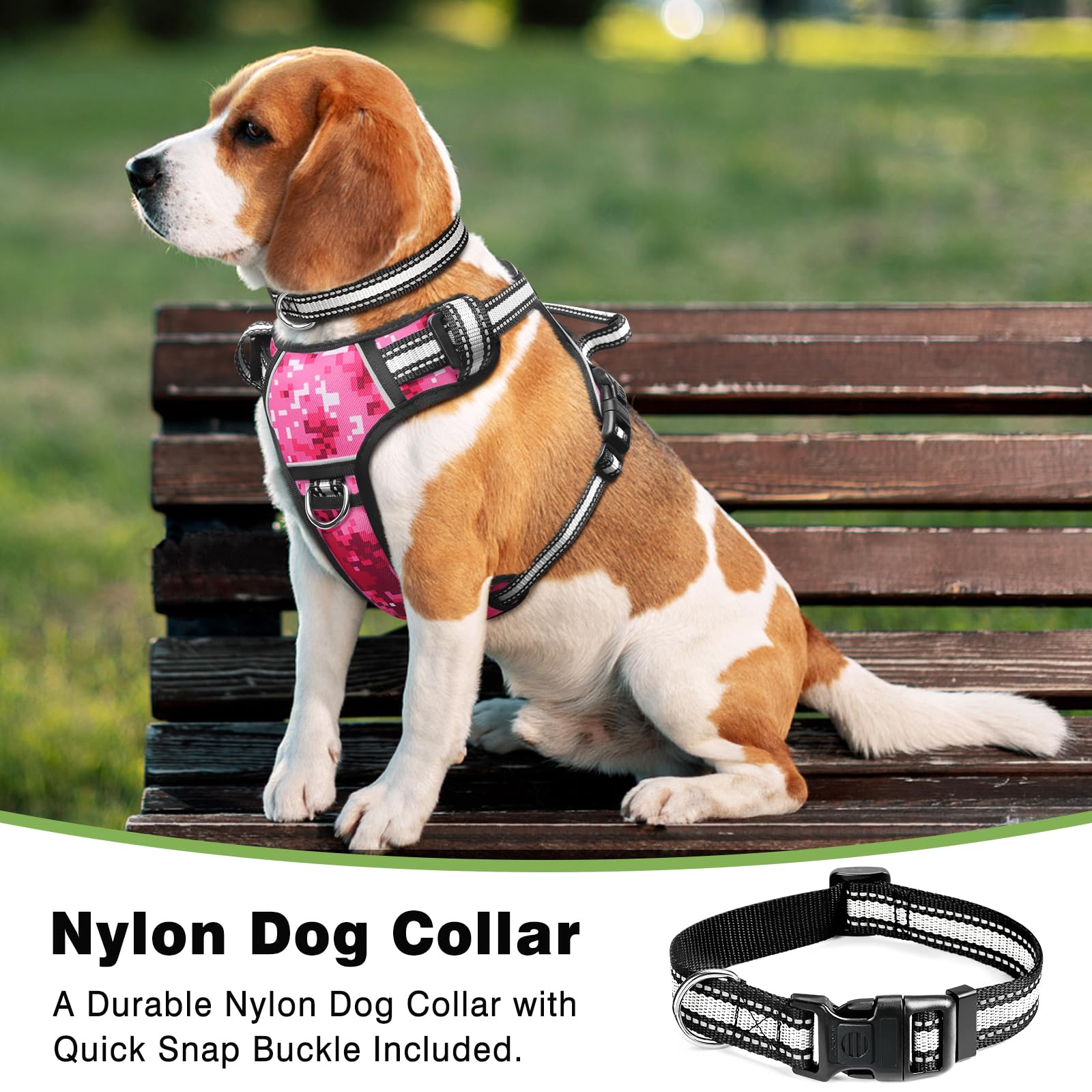 WINSEE No Pull Dog Harness - Adjustable Reflective Pet Vest with Front & Back Leash Clips | Small to XL Sizes | Easy Control Handle for Walking, Running & Outdoor Adventures