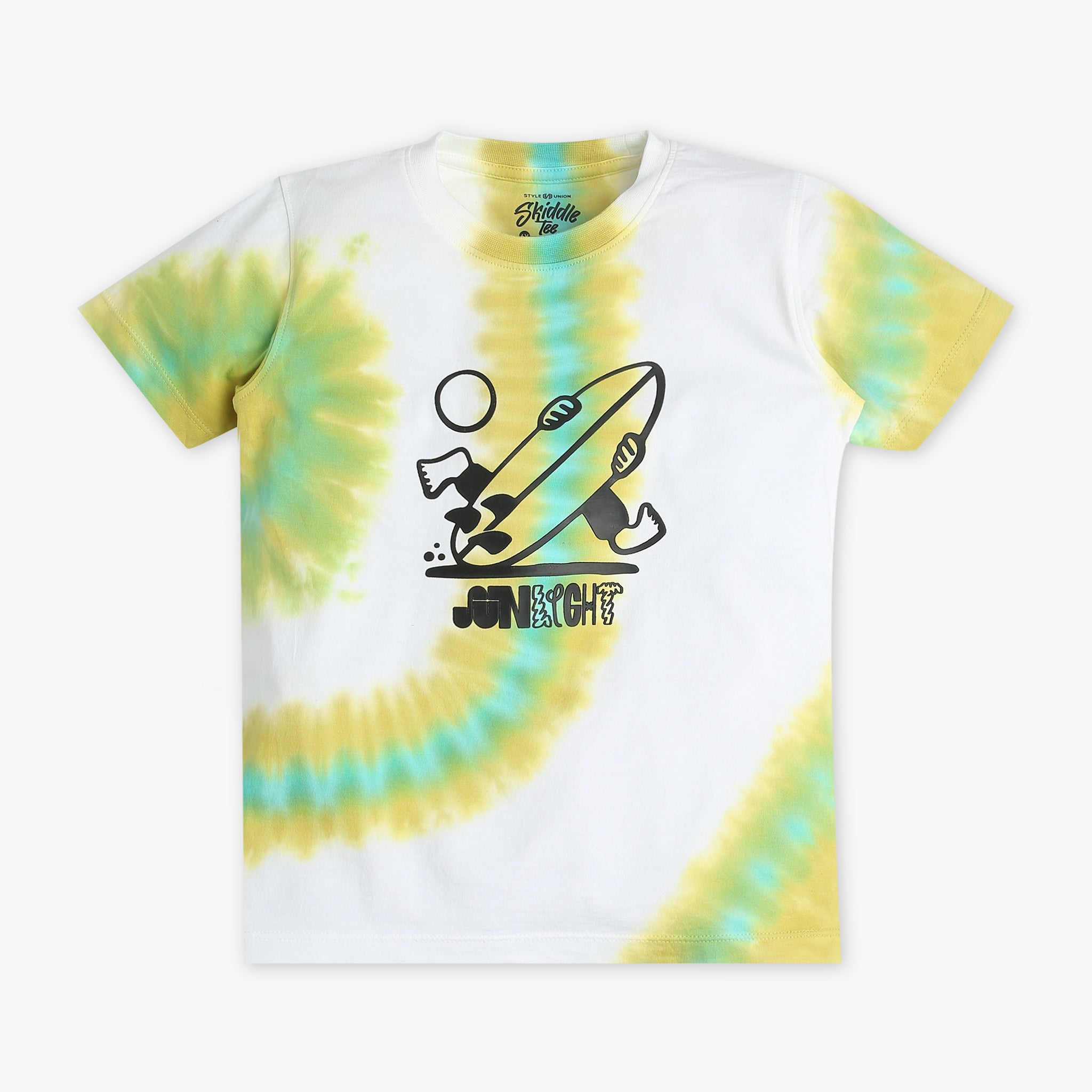 Boys Crew Neck Tie Dye Skiddle T-Shirt | Trendy Graphic Tee for Kids | Perfect for Playdates, School & Casual Outings