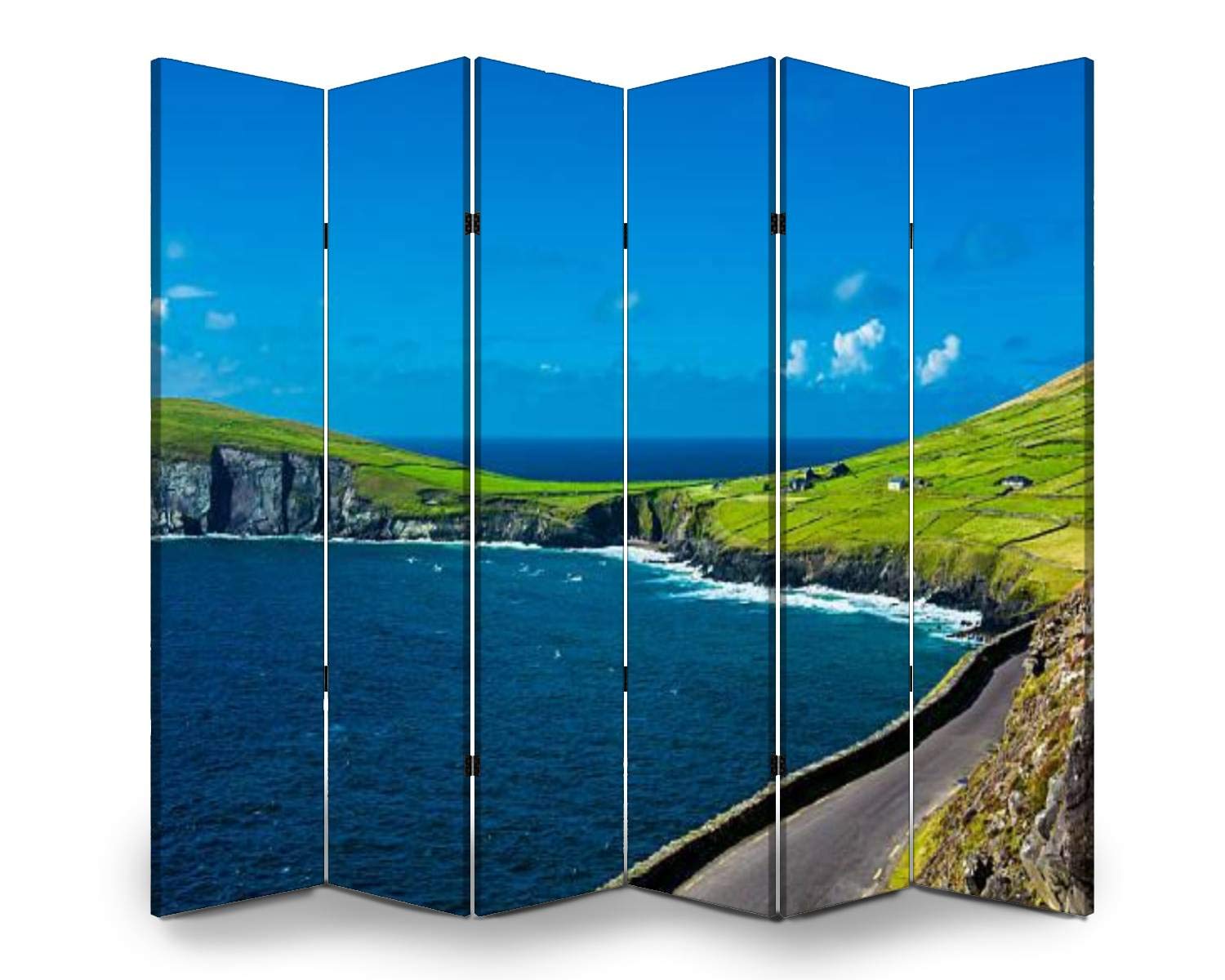 APED DECOR Wooden Room Divider - 6-Panel Folding Privacy Screen with Dual-Sided Canvas Print (Slea Head Ireland Coast Road Design) for Home Office, Bedroom Partition & Indoor Decoration - Space-Saving Wall Divider & Display Shelf