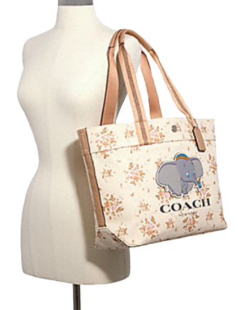 Coach Disney X Tote Bag with Rose Bouquet & Dumbo Print - Stylish Crossbody Handbag for Women, Perfect for Work, Travel & Disney Theme Park Outings