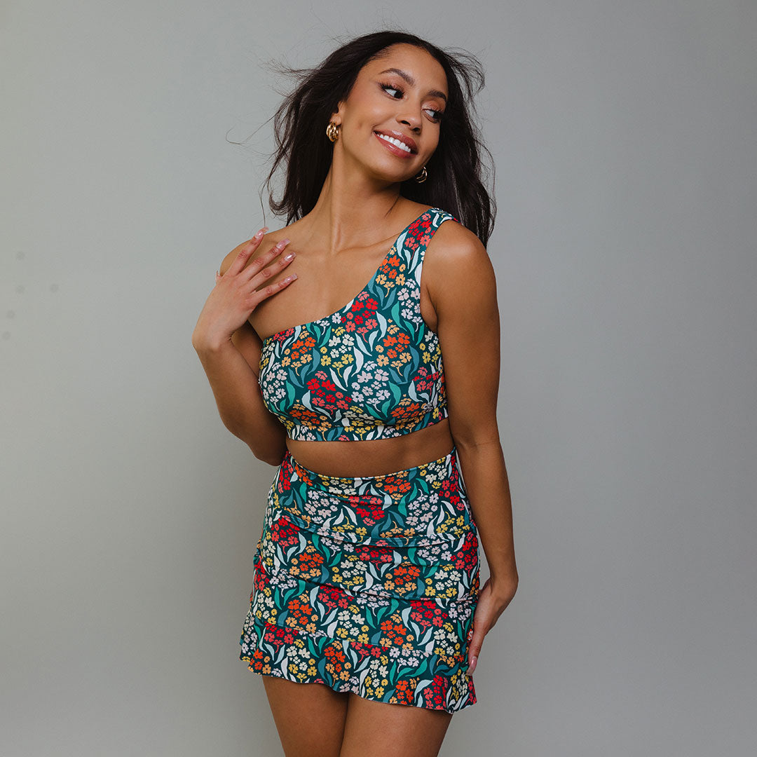 Costa Floral High Waisted Swim Skirt - Floral Print Swimwear with Skirt for Women | Perfect for Beach, Pool & Resort Vacations
