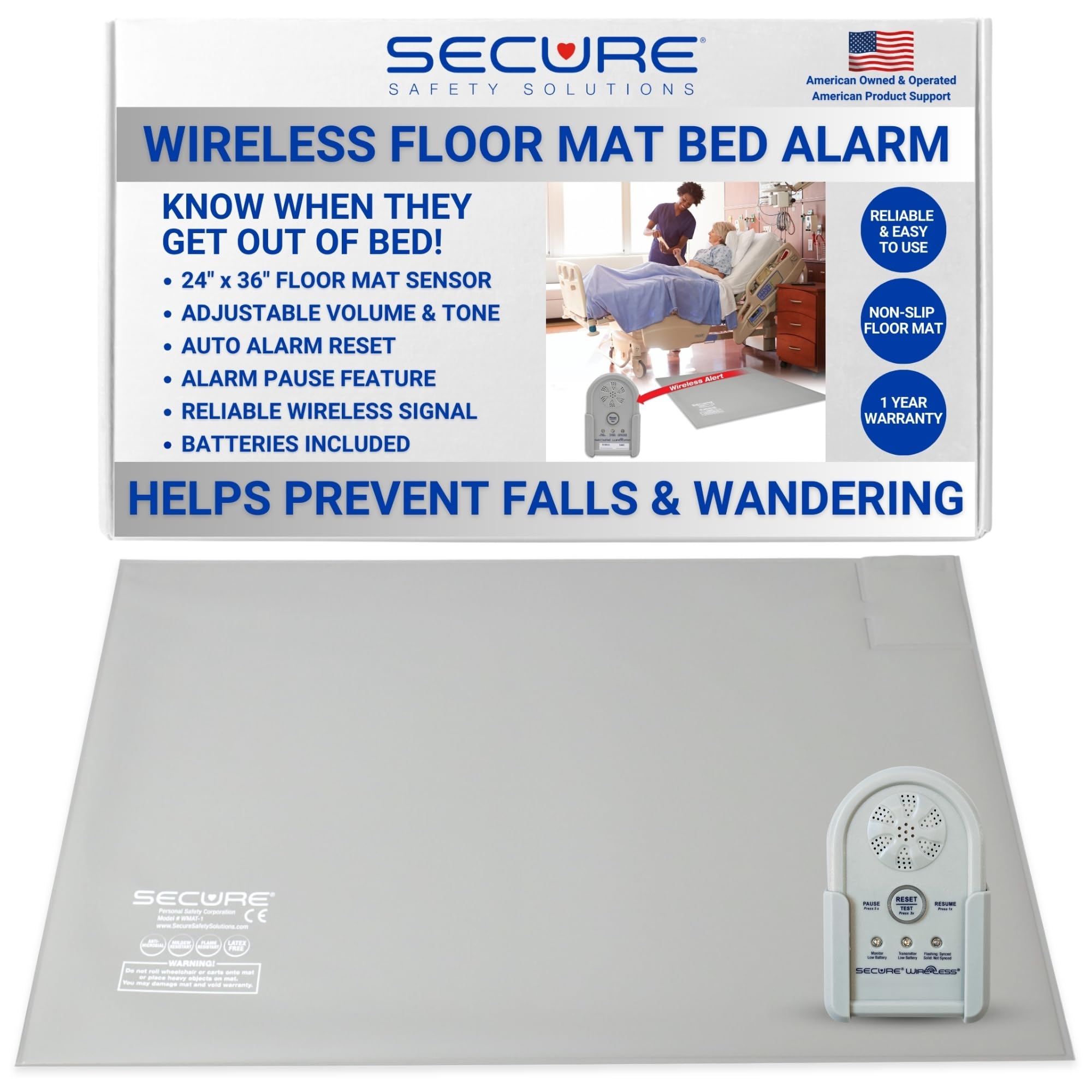 Wireless Floor Mat Sensor Bed Alarm for Elderly - 24