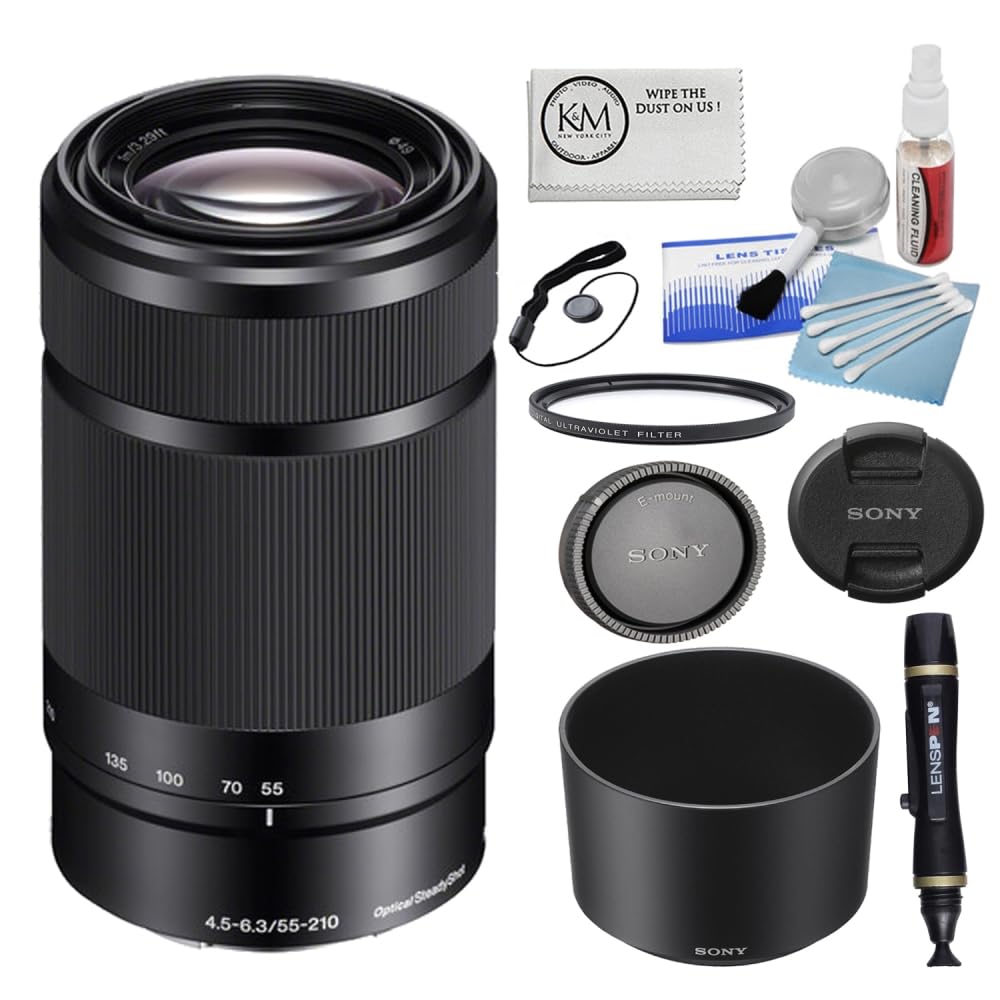 Sony 55-210mm f/4.5-6.3 OSS Telephoto Zoom Lens for E-Mount Cameras (Black) with UV Filter, Cleaning Kit & Accessories - Perfect for Travel, Wildlife & Portrait Photography