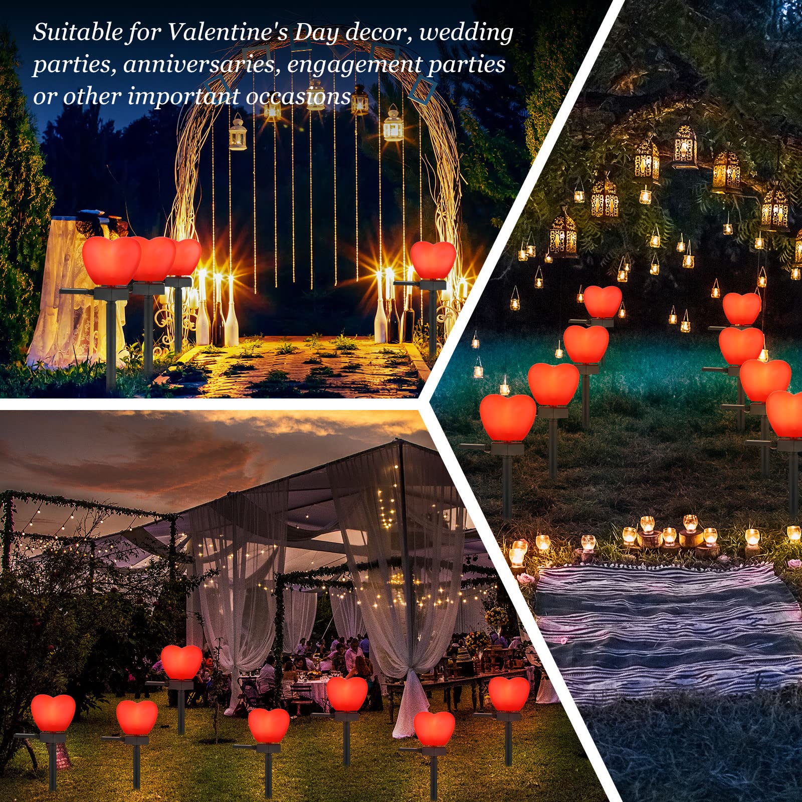 Hortsun 2 Pack Valentine's Day Solar Stake Lights - Red Heart Waterproof LED Garden Lights for Landscape, Warm White Solar Pathway Lighting for Patio, Lawn, Walkway - Perfect for Romantic Outdoor Decor & Evening Ambiance