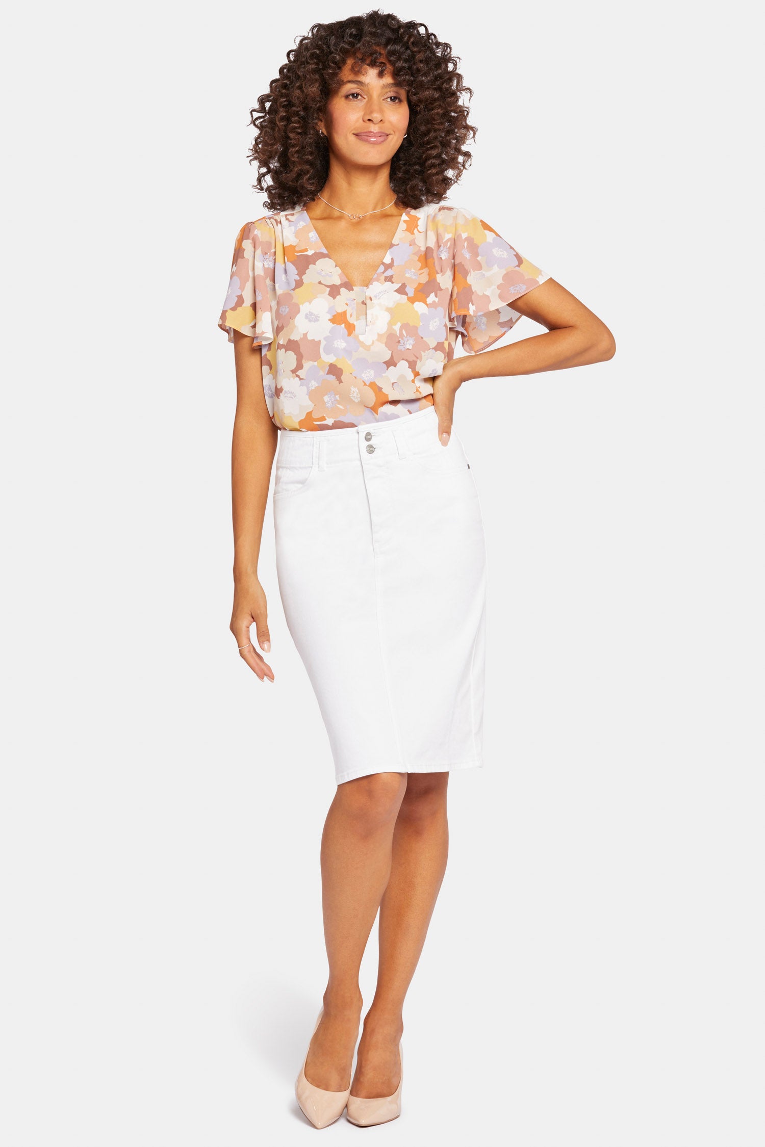 High Waist Skirt for Petite Women - Stretchy A-Line Mini Skirt in Optic White | Perfect for Office, Date Night & Summer Outfits