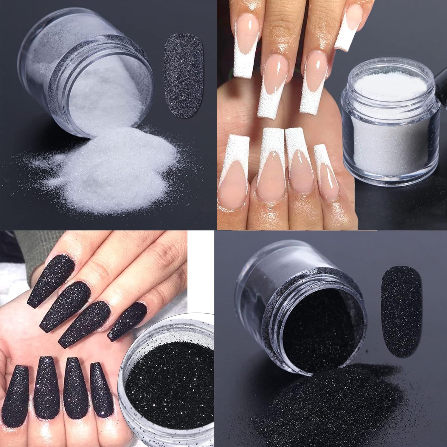 Premium Black & White French Nail Glitter Powder - Shimmering Snowflake Design for Professional Nail Art | DIY Manicure Glitter Dust for Salon-Quality Shine | Perfect for Holiday Nails, Wedding Designs & Creative DIY Crafts