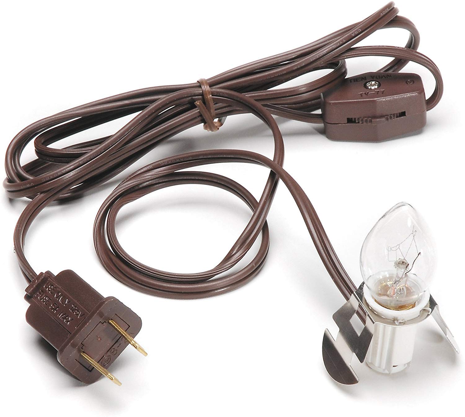 Darice 6ft Brown Accessory Cord with Single Bulb Light - On/Off Switch Replacement Cord for Electrical Outlets | Perfect for Craft Projects, Holiday Decorations & Blow Mold Lights