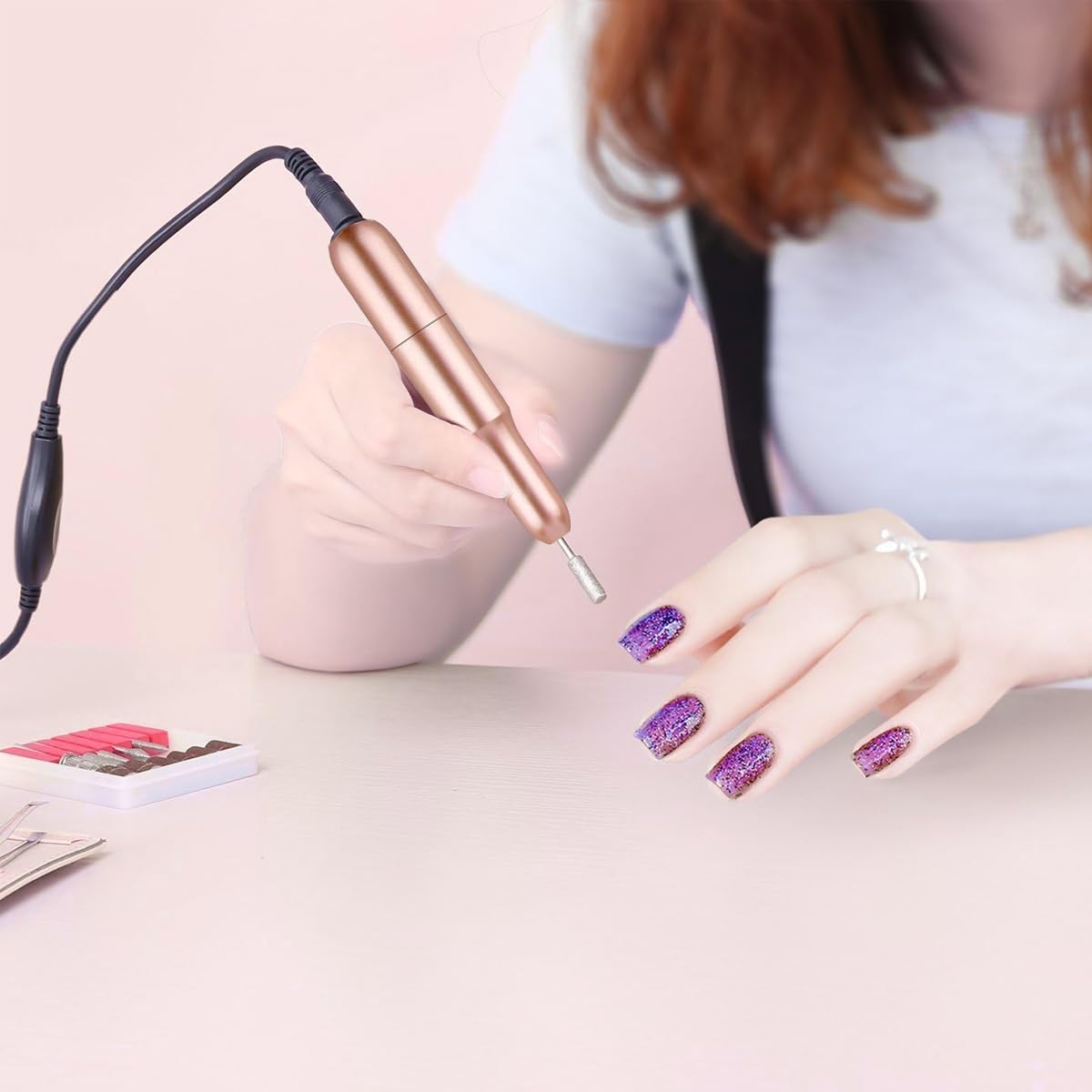 Professional Electric Nail Drill Kit - Kreni Cordless Nail File Machine with 6 Drill Bits & Sanding Paper for Salon & Home Manicure Pedicure | Perfect for Nail Art, Acrylics & Gel Polish Removal | Portable Nail Care Tools for DIY & Professional Use