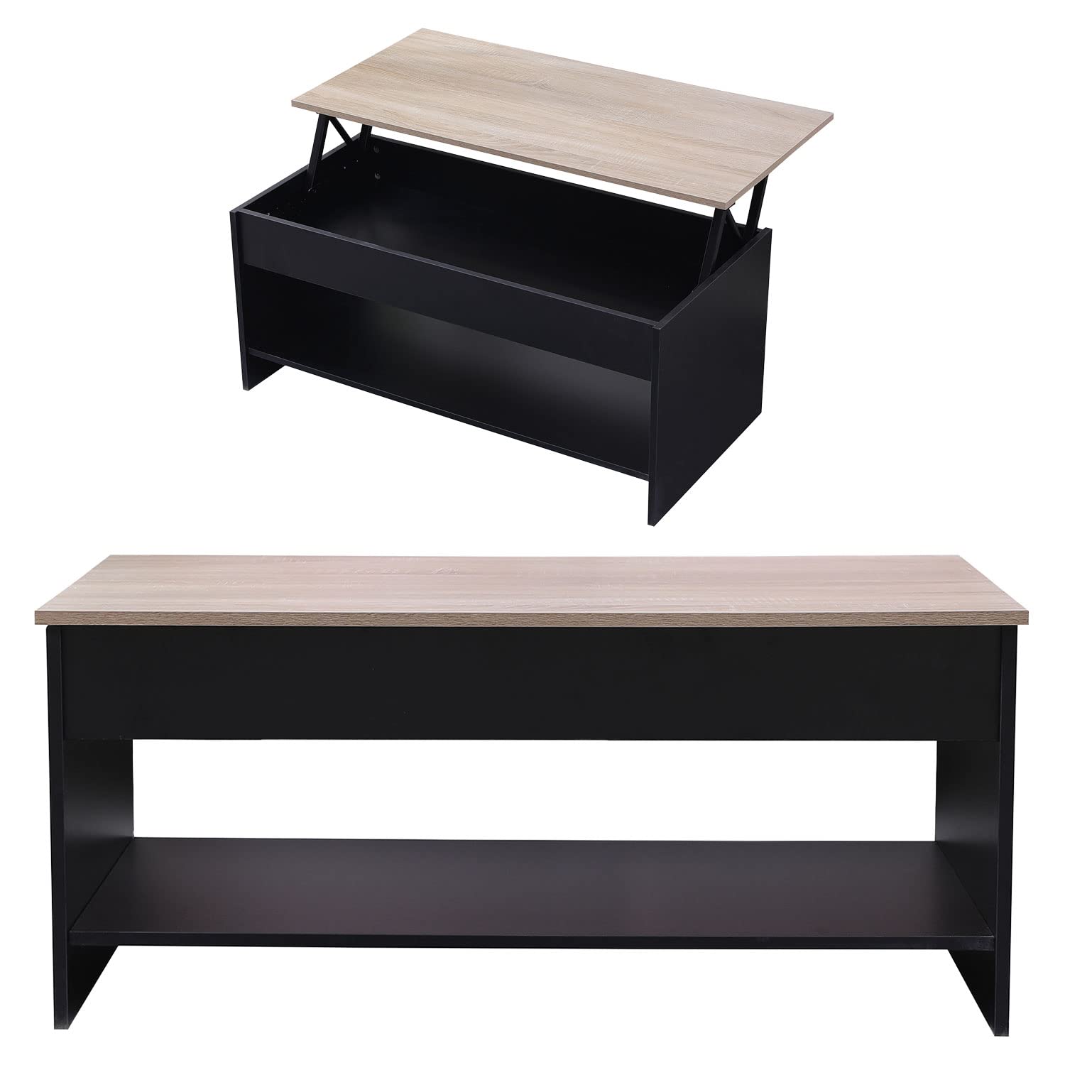 Modern Black Wooden Coffee Table - Happy Garden Adjustable Height (100x50x44-58cm) - Perfect for Living Room, Office & Small Spaces