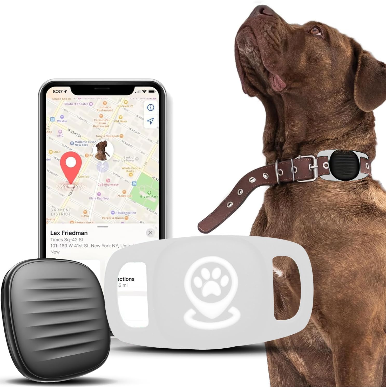 **Smart Pet Tracker for Dogs – MFi Certified GPS-Free Location Device with Holder, Works with Find My (iOS), No Monthly Fee – Ideal for Outdoor Adventures & Lost Pet Recovery**