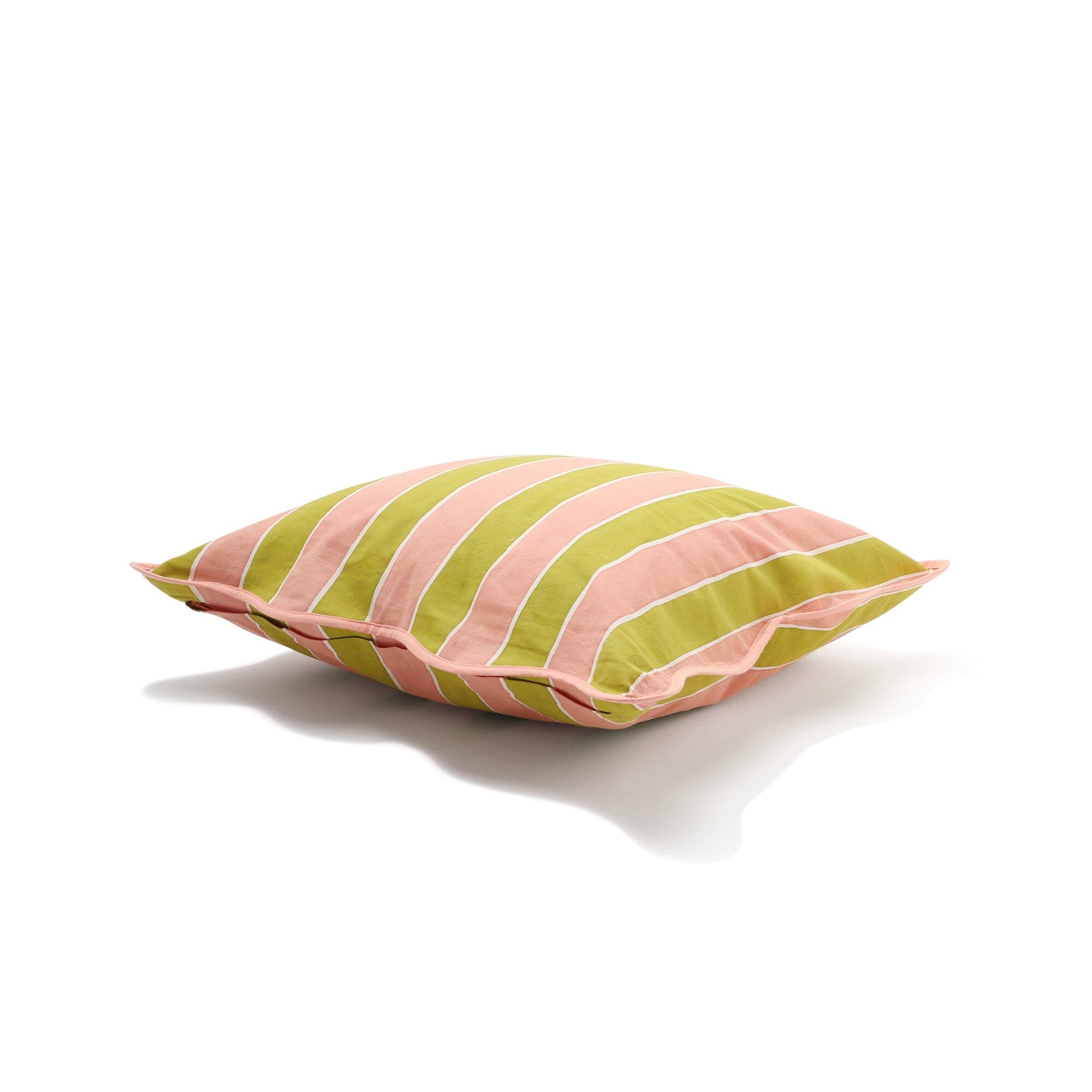Handmade Block Print Cushion Cover 18x18 Inches - Pink & Green Cotton Pillow Case for Sofa, Bed, Living Room Decor - Boho Home Accessories for Cozy Interior Design
