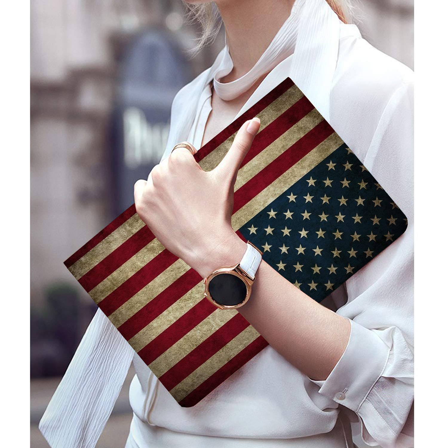 Premium PU Leather iPad 9.7 Case (2018/2017, 6th/5th Gen) - Slim Magnetic Folio Cover with Auto Sleep/Wake & Shock Protection | American Flag Design | Perfect for Work, Travel & Home Use
