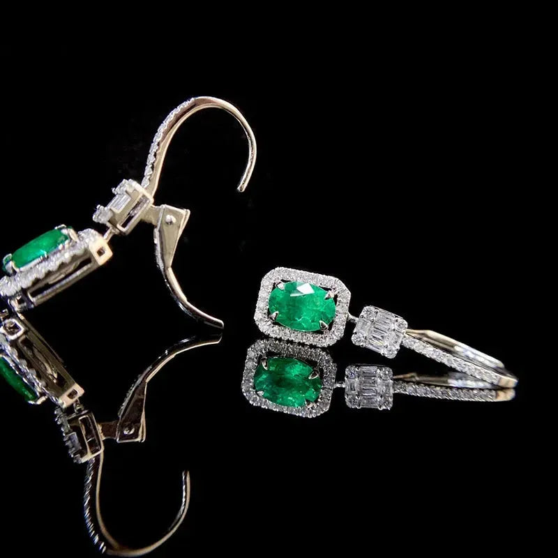 18K White Gold Emerald and Diamond Earrings for Women - Romantic Elegant Jewelry with Real Natural Gemstones | Perfect for Weddings, Anniversaries, and Special Occasions