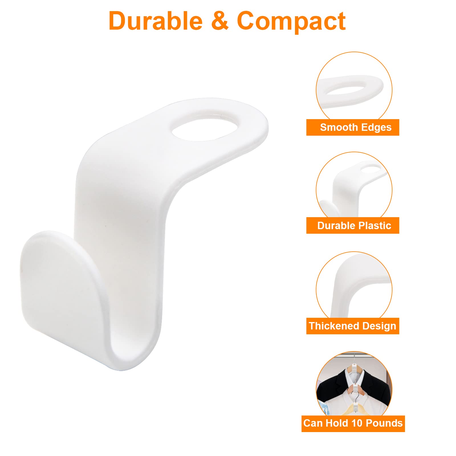 40 PCS Heavy Duty Plastic Clothes Hanger Connector Hooks - Space Saving Cascading Hangers for Closet & Cabinet Organization - Ideal for Small Spaces, Dorm Rooms & Laundry Rooms (White)