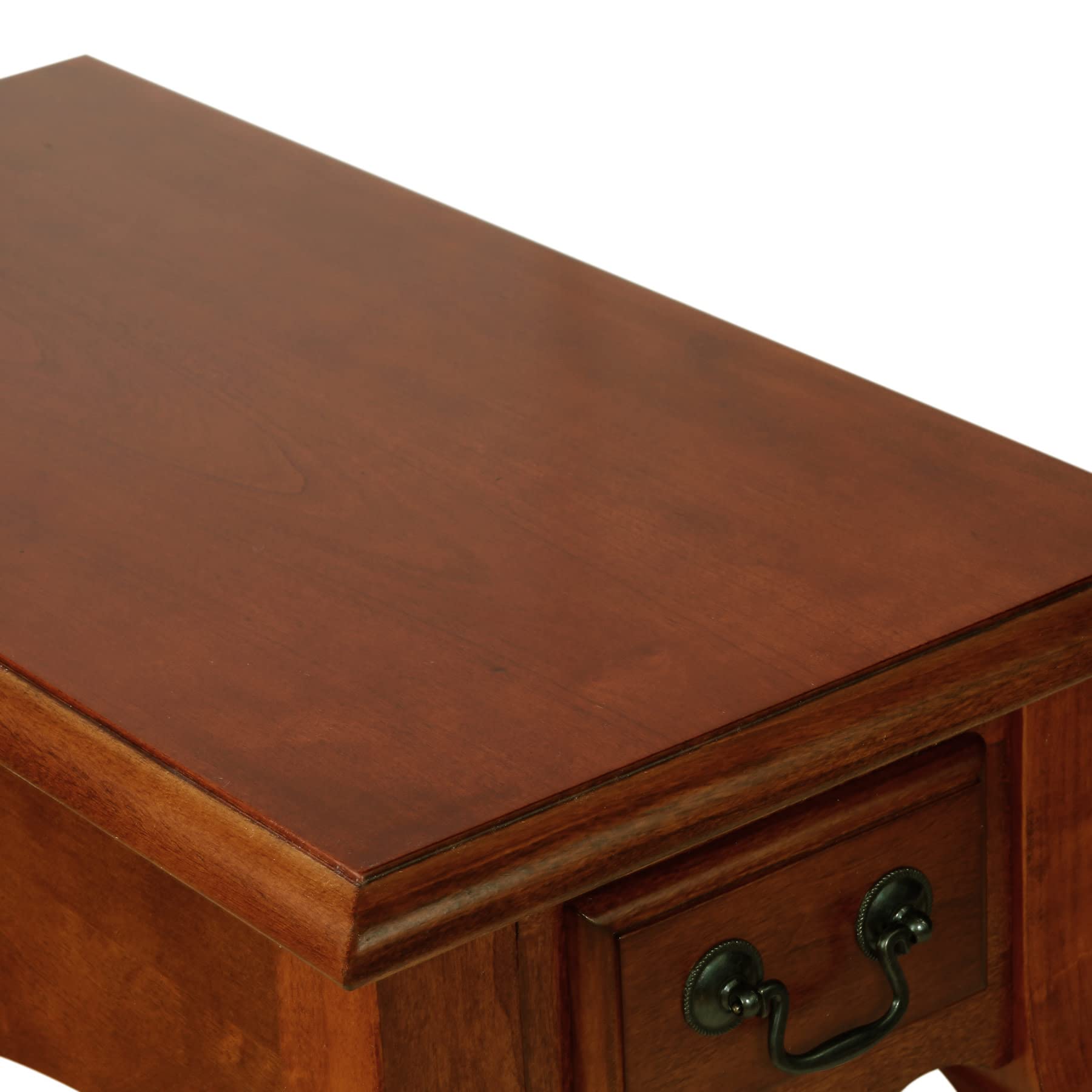Leick Home 9018-BR Brown Cherry French Cabriole Leg Side Table with Drawer & Shelf - Elegant Living Room, Bedroom, or Entryway Accent Table