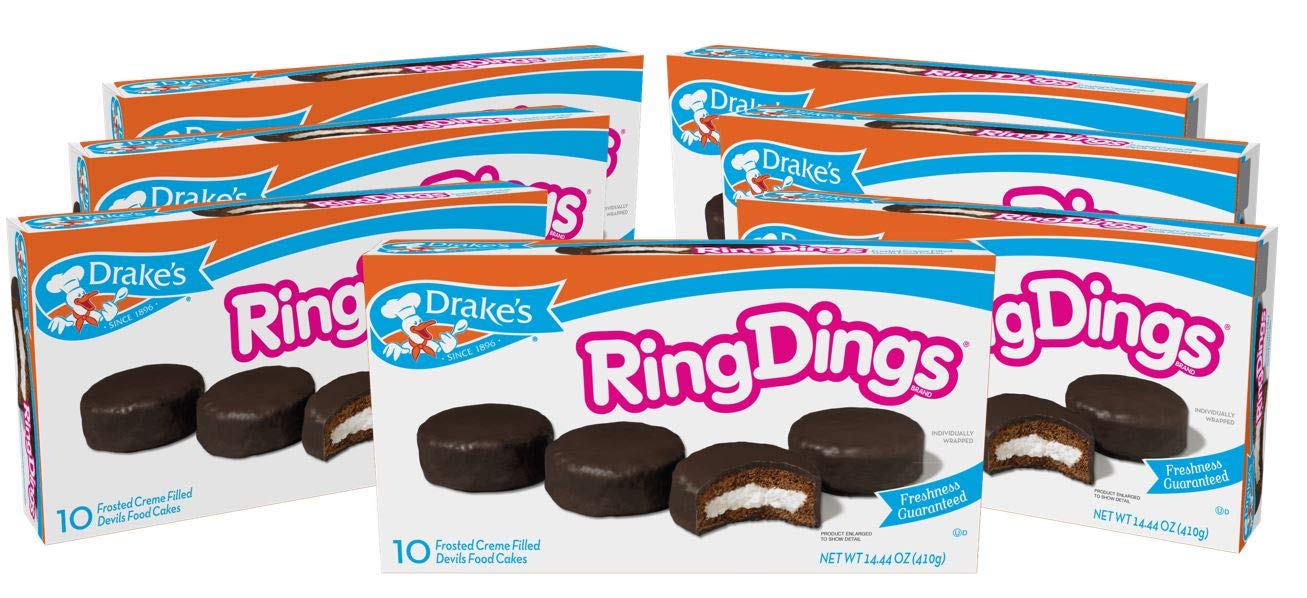 Drake's Ring Dings - 7 Boxes of Delicious Chocolate Snack Cakes | Perfect for Parties, School Lunches & Office Snacks
