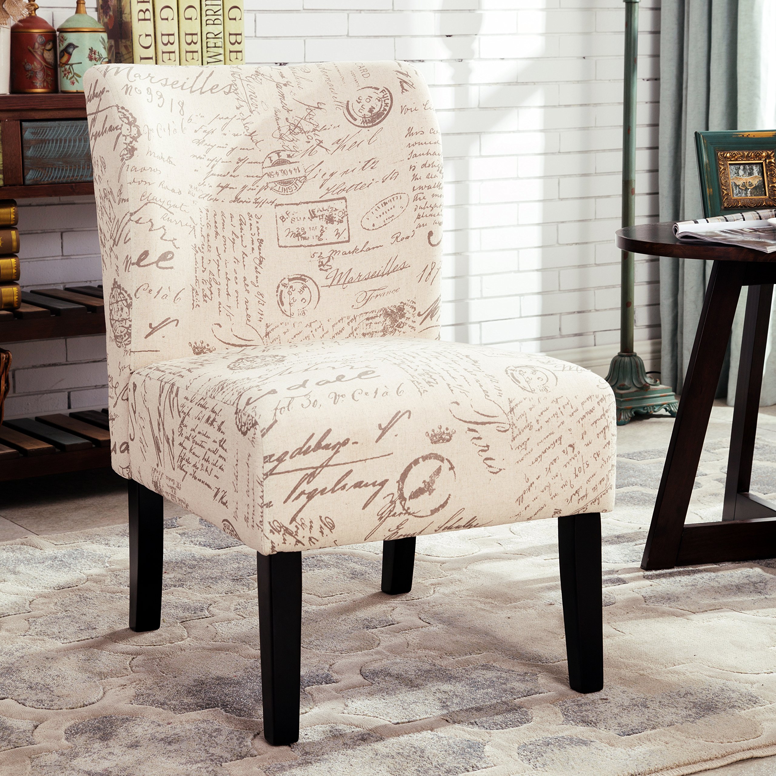Roundhill Furniture Capa Print Fabric Armless Contemporary Accent Chair - Modern Armless Lounge Chair with Script Design for Living Room, Bedroom & Office Decor