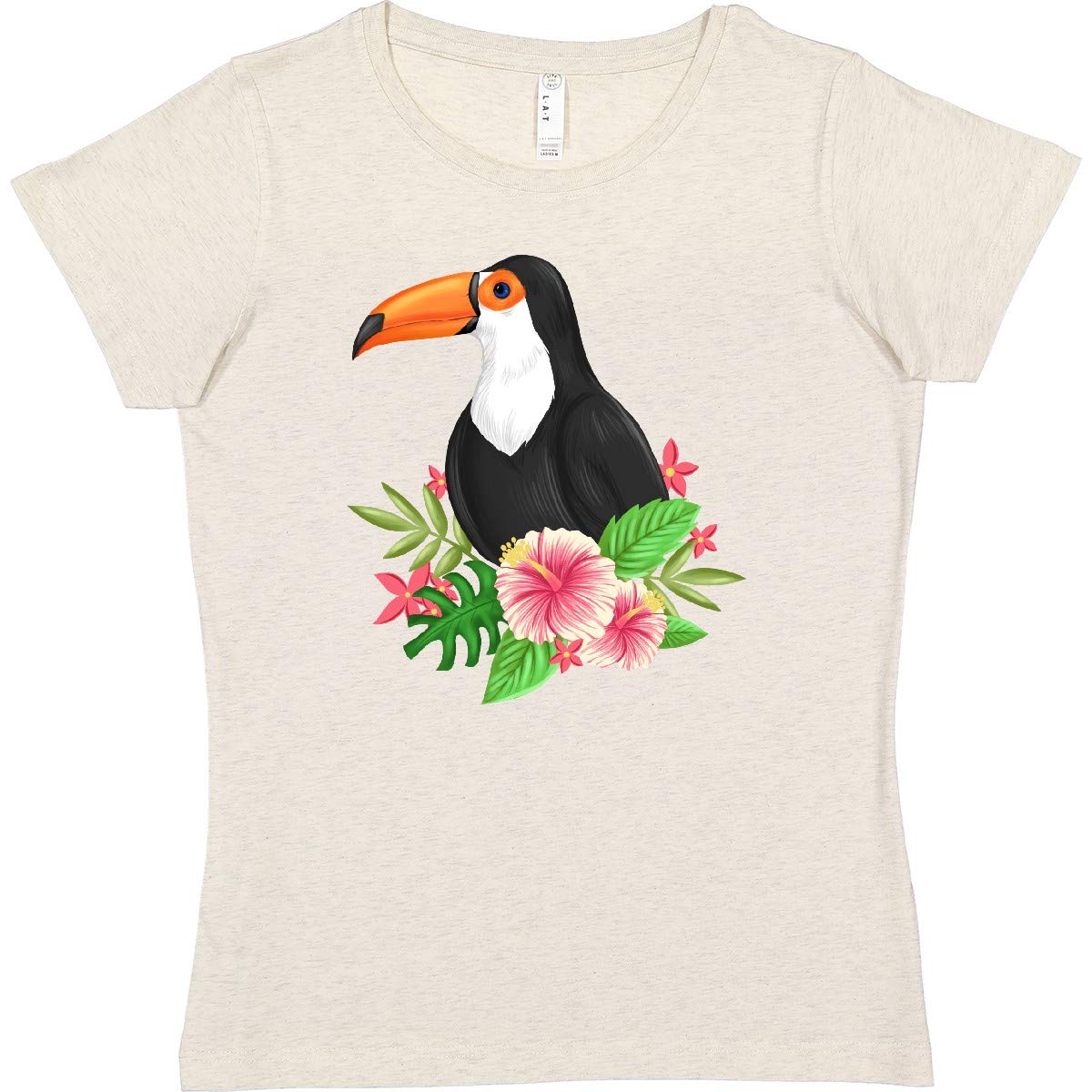 Inktastic Toucan with Hawaiian Flowers Women's T-Shirt - Cute Tropical Bird Graphic Tee for Casual Wear, Beach Outfits & Summer Vacation