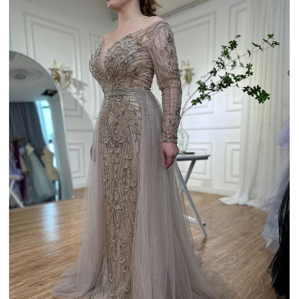 Elegant Pink Mermaid Evening Dress with Train - Luxury Muslim Gown for Women - Perfect for Weddings, Parties & Special Occasions - LA70433