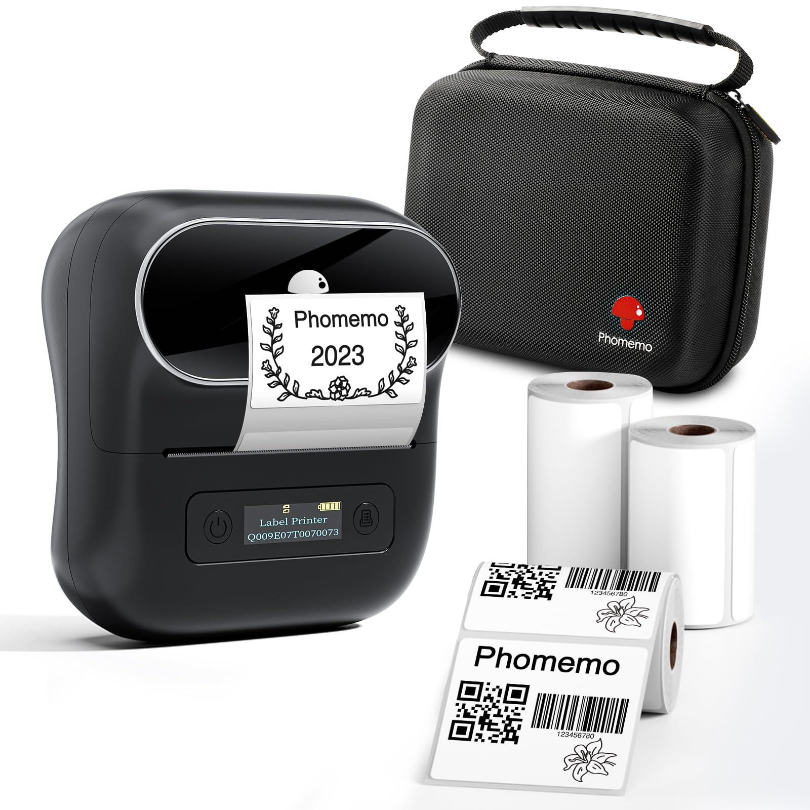 Phomemo M220 Portable Bluetooth Thermal Label Printer - 80mm Mini Label Maker with 3 Rolls Thermal Sticker Paper & Carrying Case, Compatible with Android iOS for Shipping, Packaging, Inventory & Small Business Organization