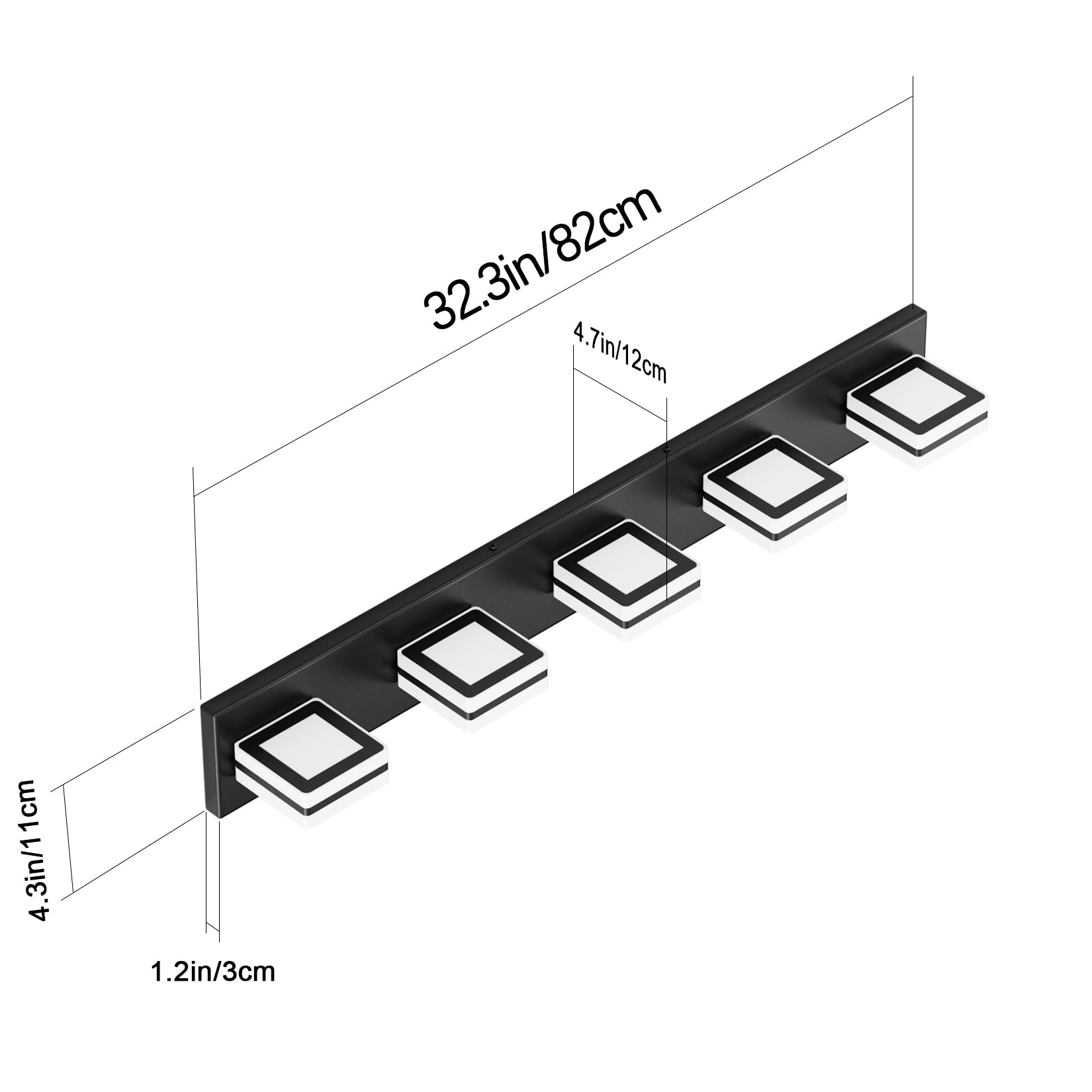 Ralbay Modern 5-Light LED Vanity Light - Matte Black Bathroom Wall Lighting Fixture for Mirror, Acrylic Up/Down Design - Perfect for Bathroom, Dressing Room & Makeup Area