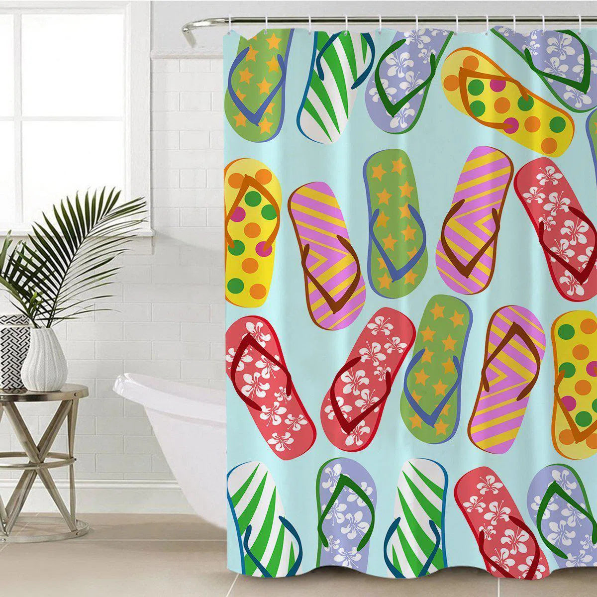 Flip Flop Kinda Girl Shower Curtain - Waterproof Bathroom Decor for Beach & Summer Theme - Perfect for Coastal, Vacation or Boho Style Bathrooms