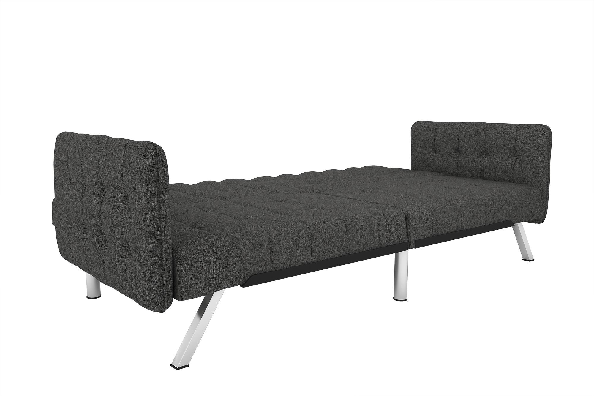 DHP Emily Convertible Futon and Sofa Sleeper - Grey Linen Upholstered Multi-Functional Couch Bed for Small Spaces | Perfect for Apartments, Guest Rooms & Home Offices