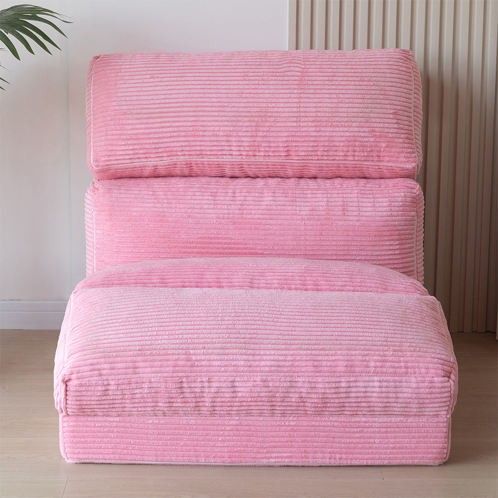 MAXYOYO Folding Sofa Bed - Extra Wide Corduroy Floor Bed in Pink | Convertible Sleeper for Small Spaces, Guest Room & Dorm | Comfortable Lounge Chair for Living Room, Bedroom & Office
