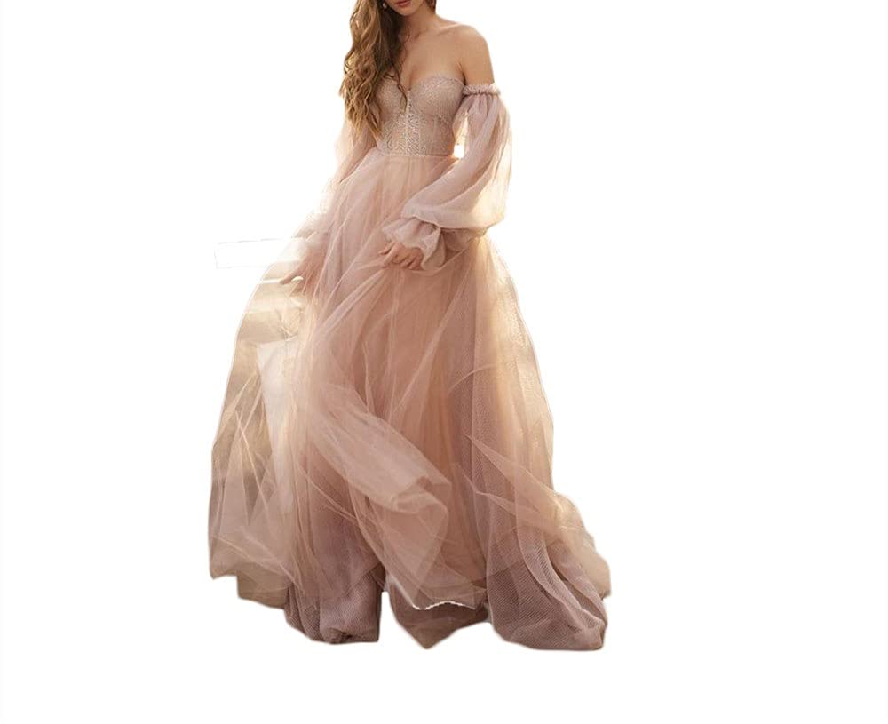 Elegant Puffy Sleeve Sweetheart Prom Dress for Women - Formal Ball Gown with Tulle Skirt - Perfect for Wedding, Homecoming, and Evening Events