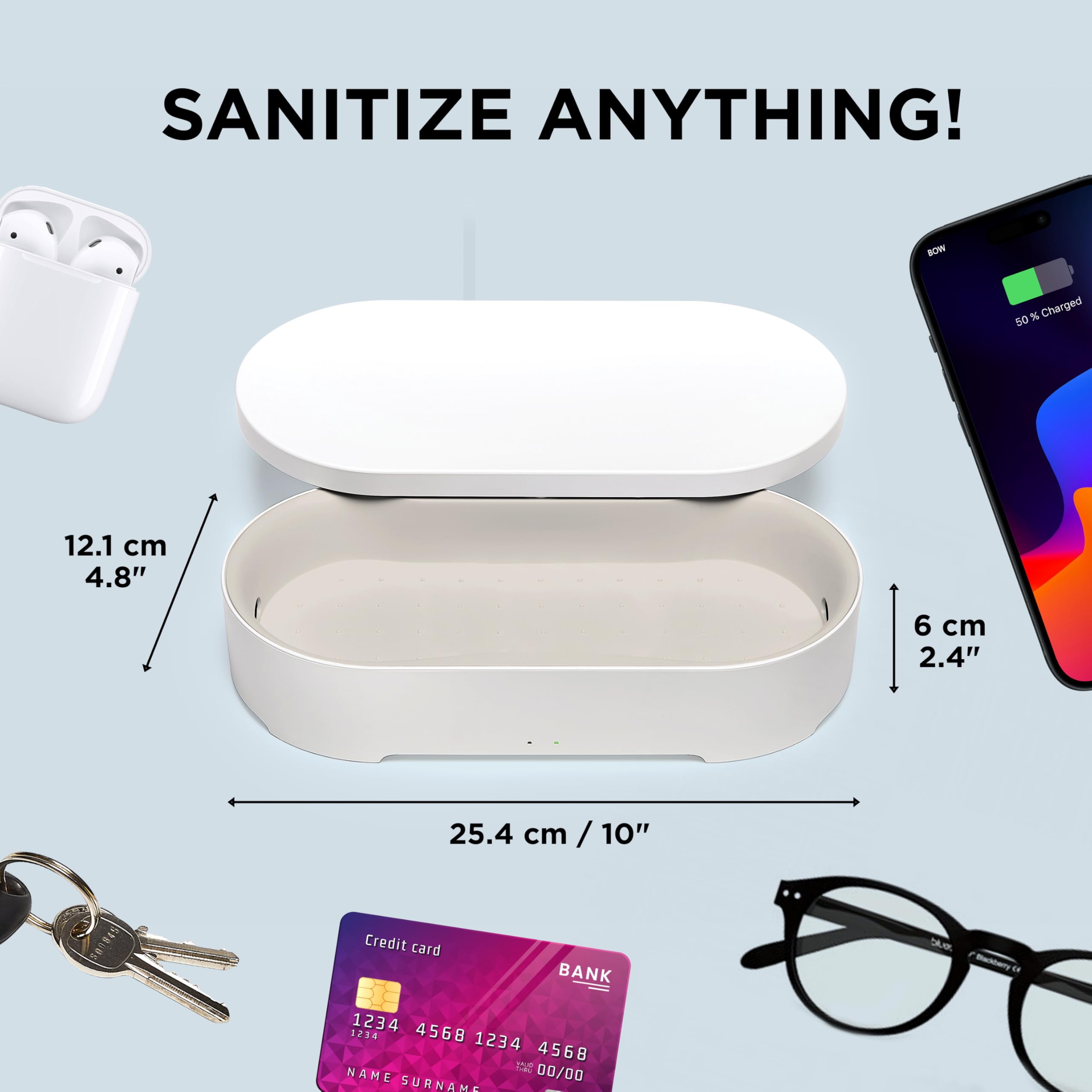 Lexon UV Phone Sanitizer & Wireless Charger - OBLIO Box with Fast Qi Charging & 360° UV-C Light for Cellphone Cleaning | Sanitizes Glasses, Keys, Makeup Brushes | Compact Design for Home, Office, Travel | Black