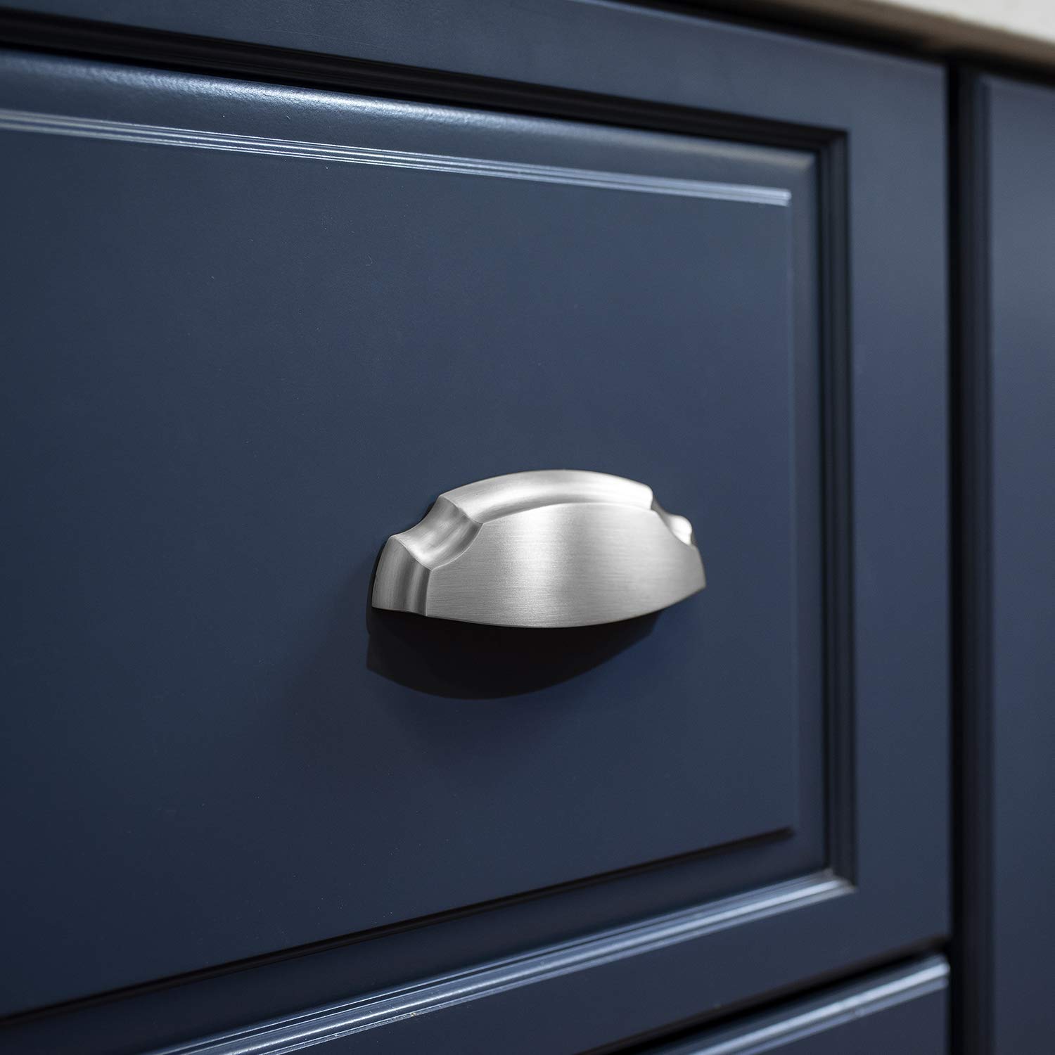Premium Hickory Solid Core Kitchen Cabinet Pulls - Luxury Satin Nickel Cabinet Handles for Doors & Dresser Drawers - 3