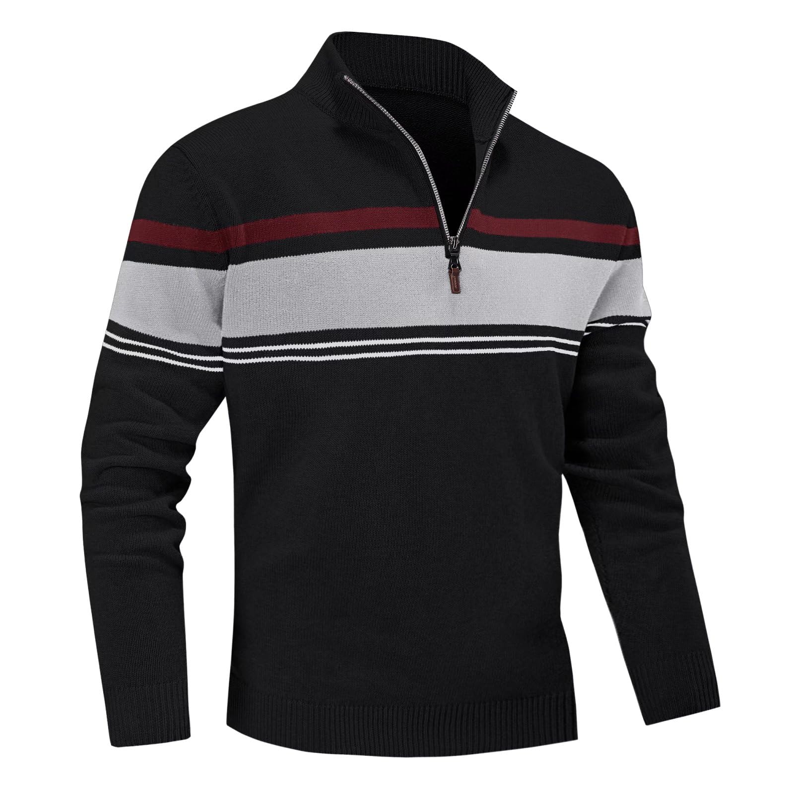 MAGNIVIT Men's Quarter Zip Striped Sweater Pullover - Color Block Polo Sweatshirt for Fall Winter & Spring | Casual Office Wear & Outdoor Activities