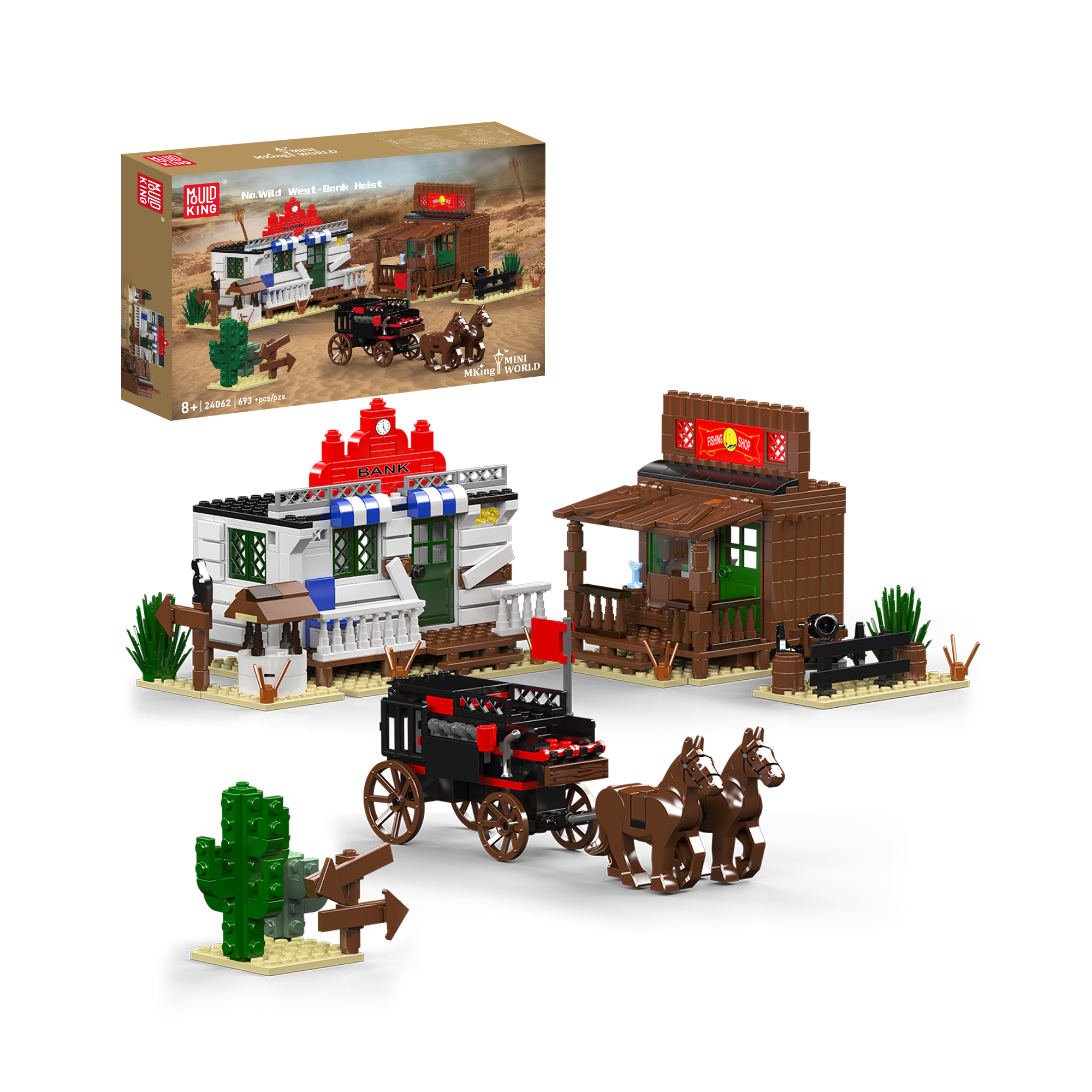 Mould King 24062 Wild West Bank Heist Building Blocks Set - 693 Pieces Western Themed Construction Toy for Adults & Kids | Perfect for Creative Play, Collectors & Western Movie Fans